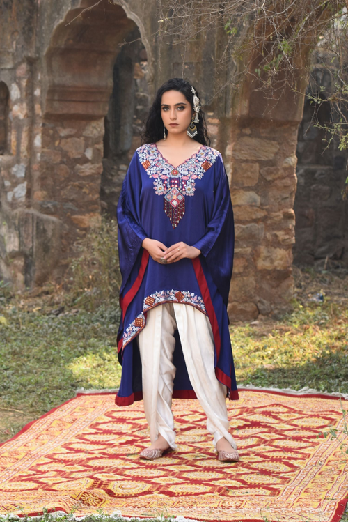 Blue Kaftan Set With Bamber Dhoti
