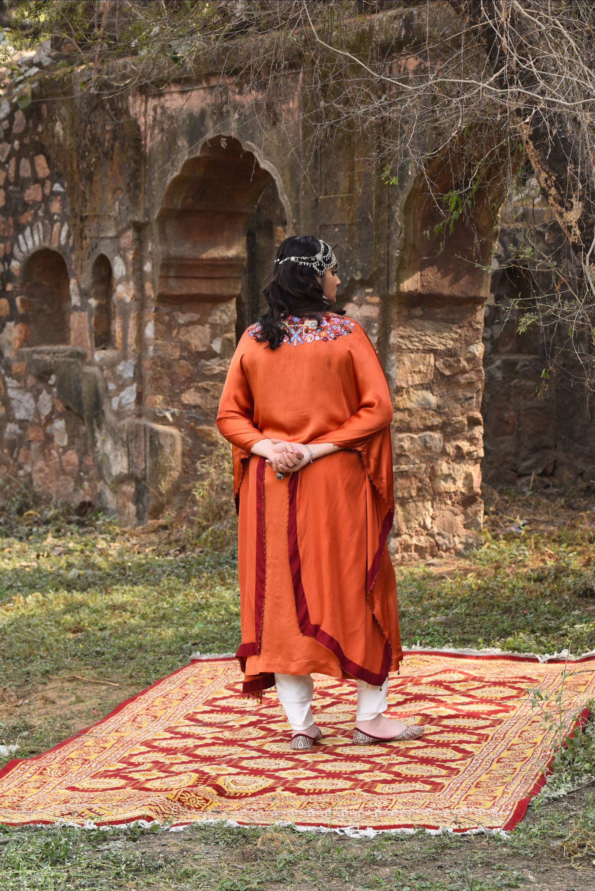 Rust Kaftan With Bamber Dhoti