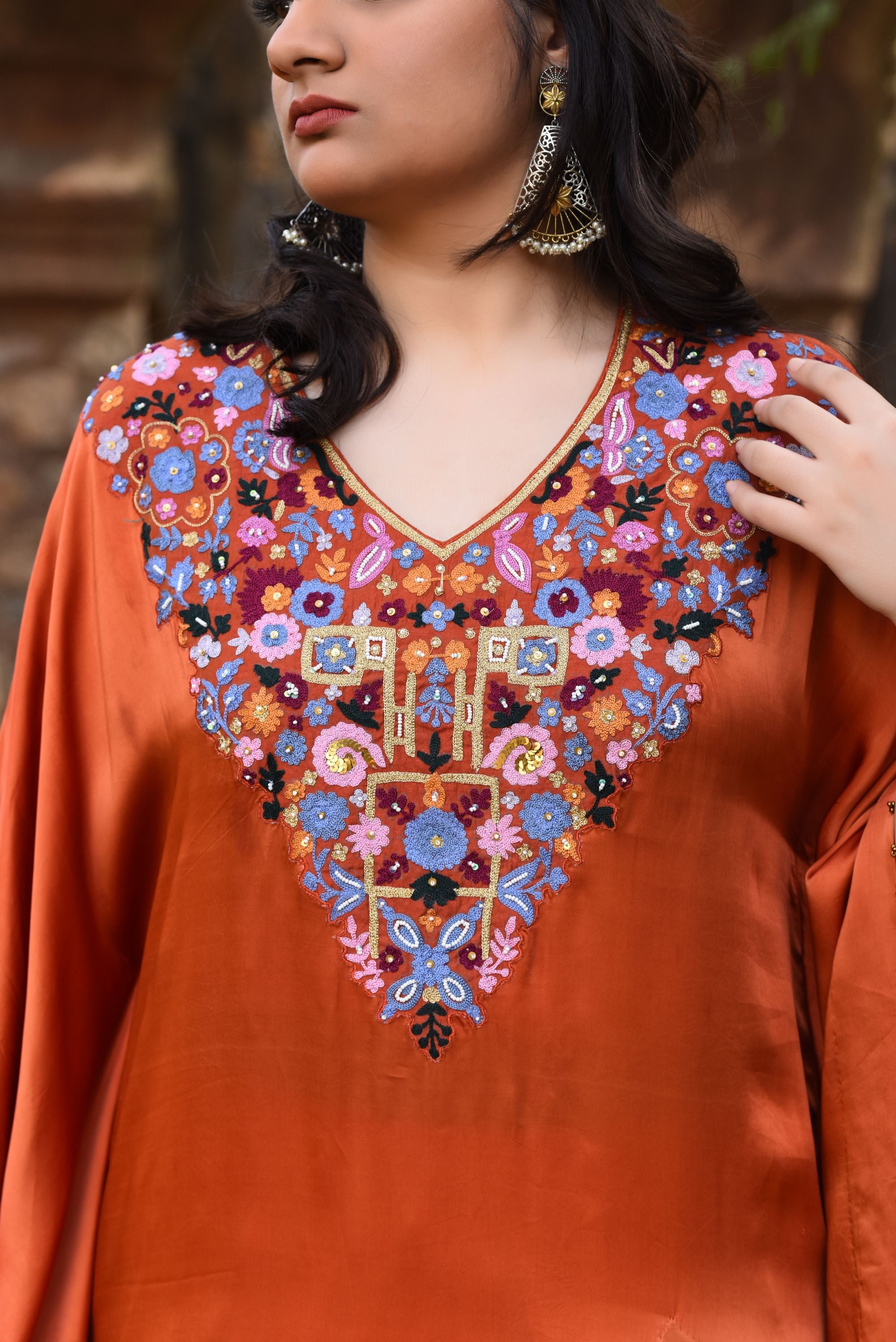 Rust Kaftan With Bamber Dhoti