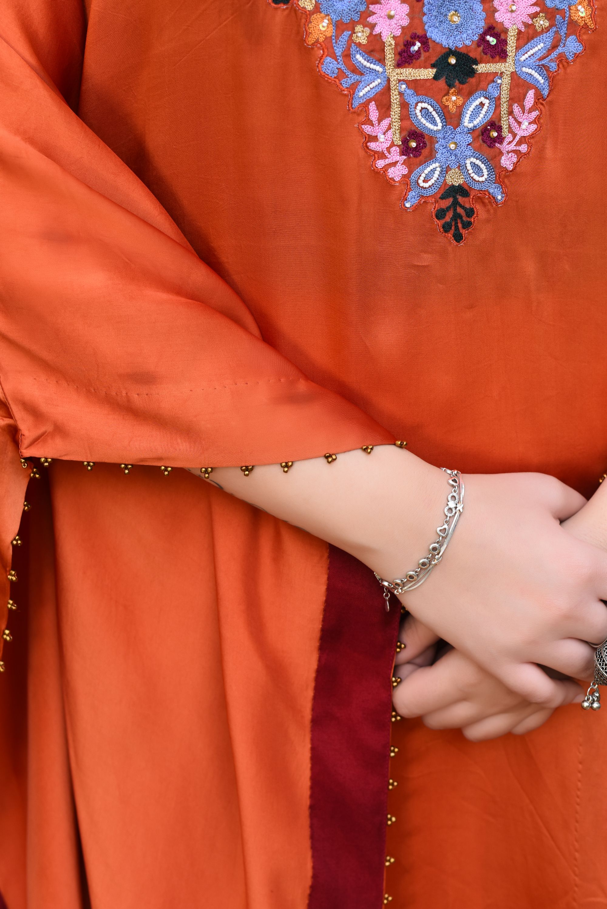 Rust Kaftan With Bamber Dhoti