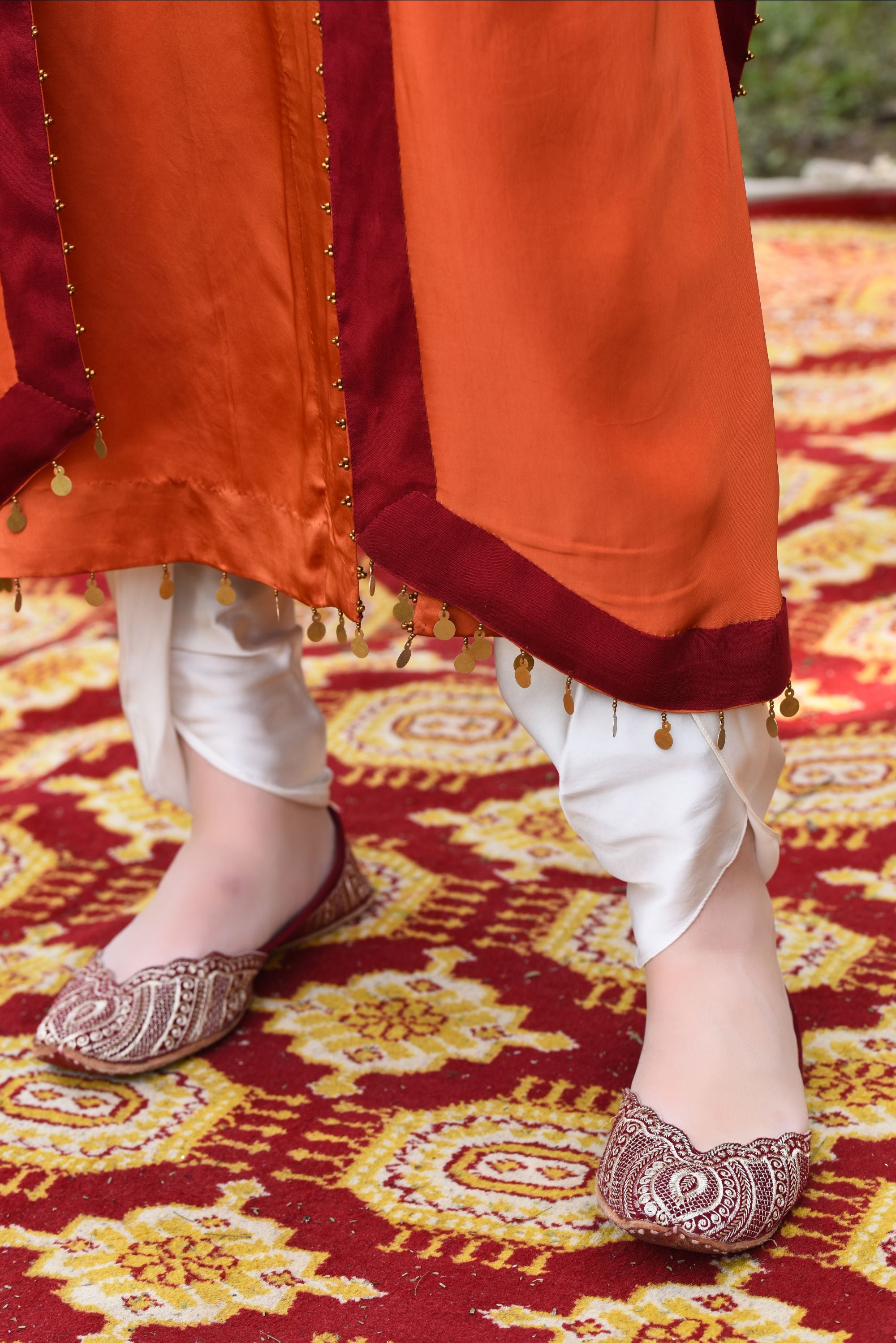 Rust Kaftan With Bamber Dhoti