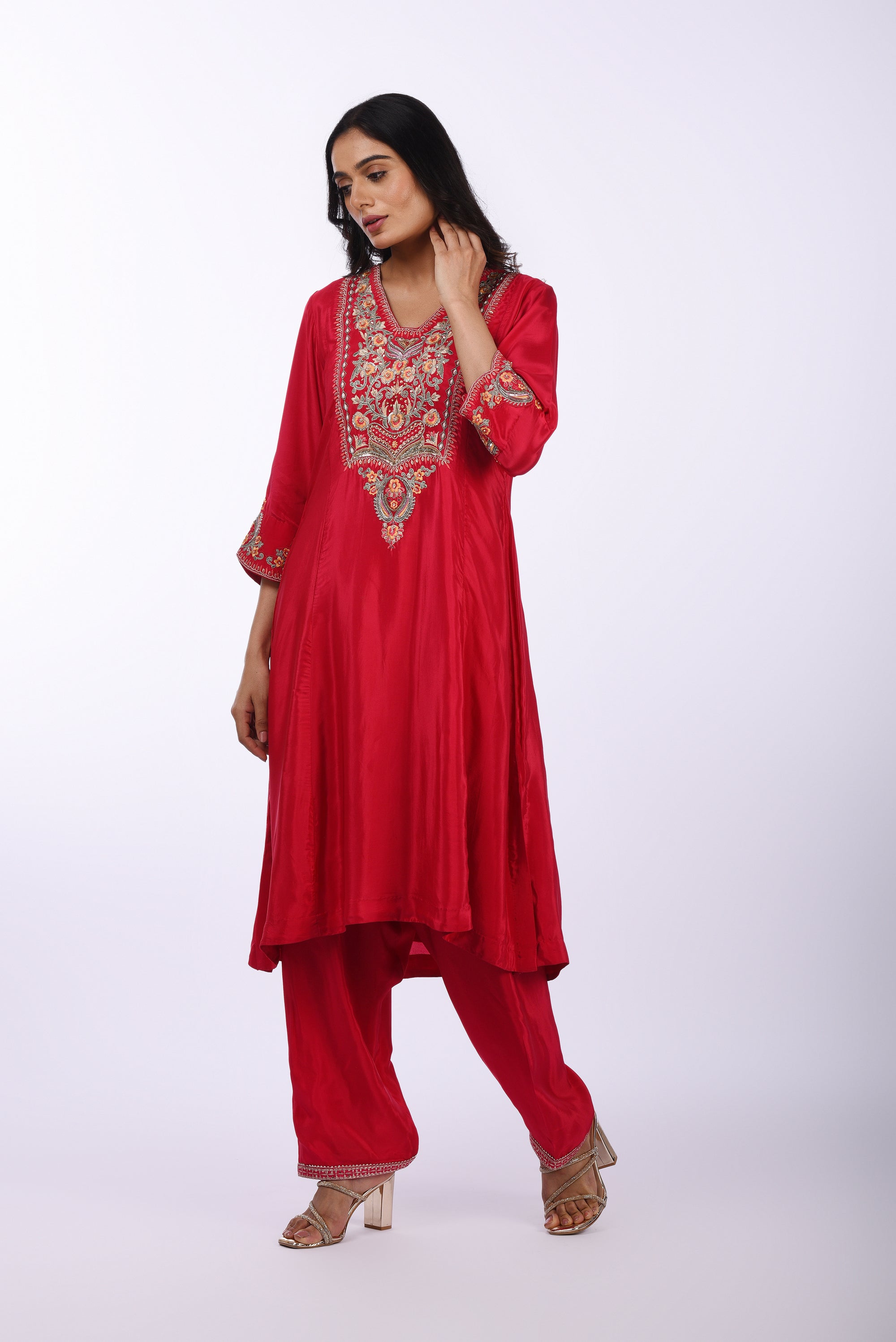 Deep Red Embroidered Kurta Set