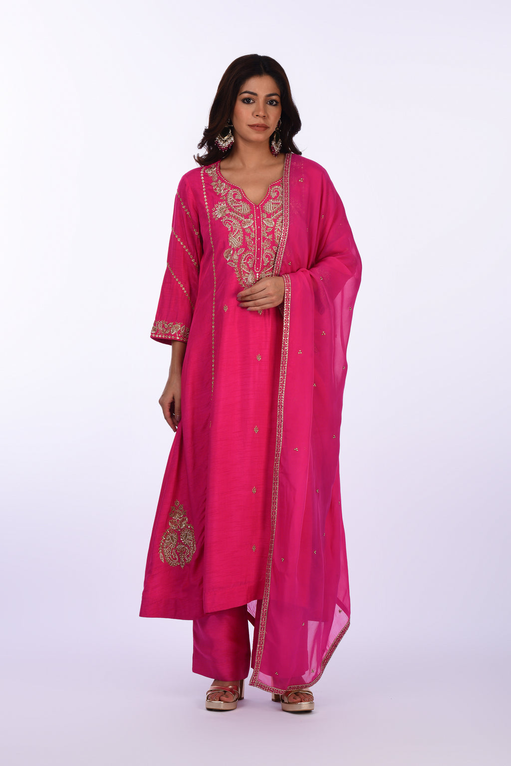 Rani Pink Embroidered Kurta Set