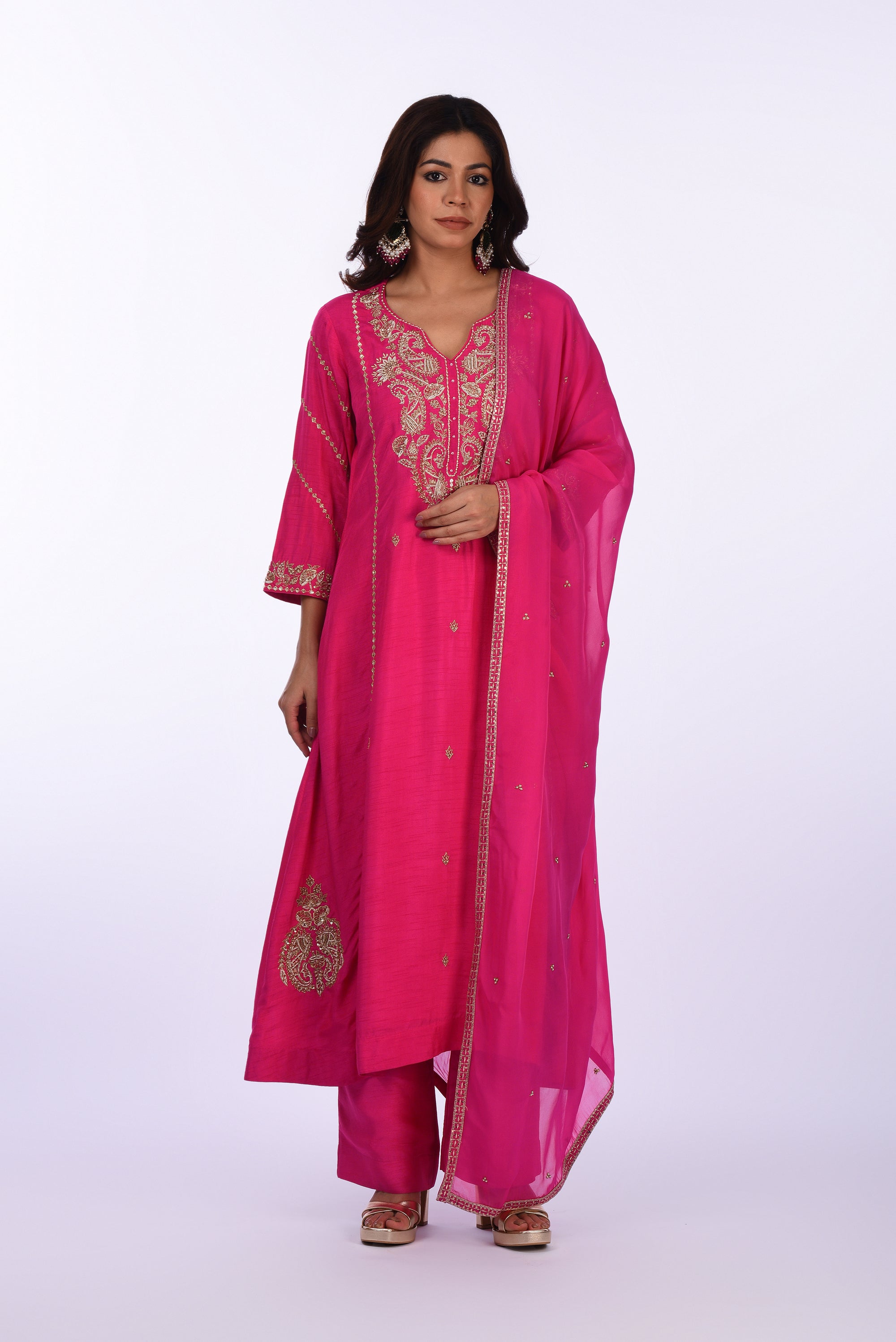 Rani Pink Embroidered Kurta Set