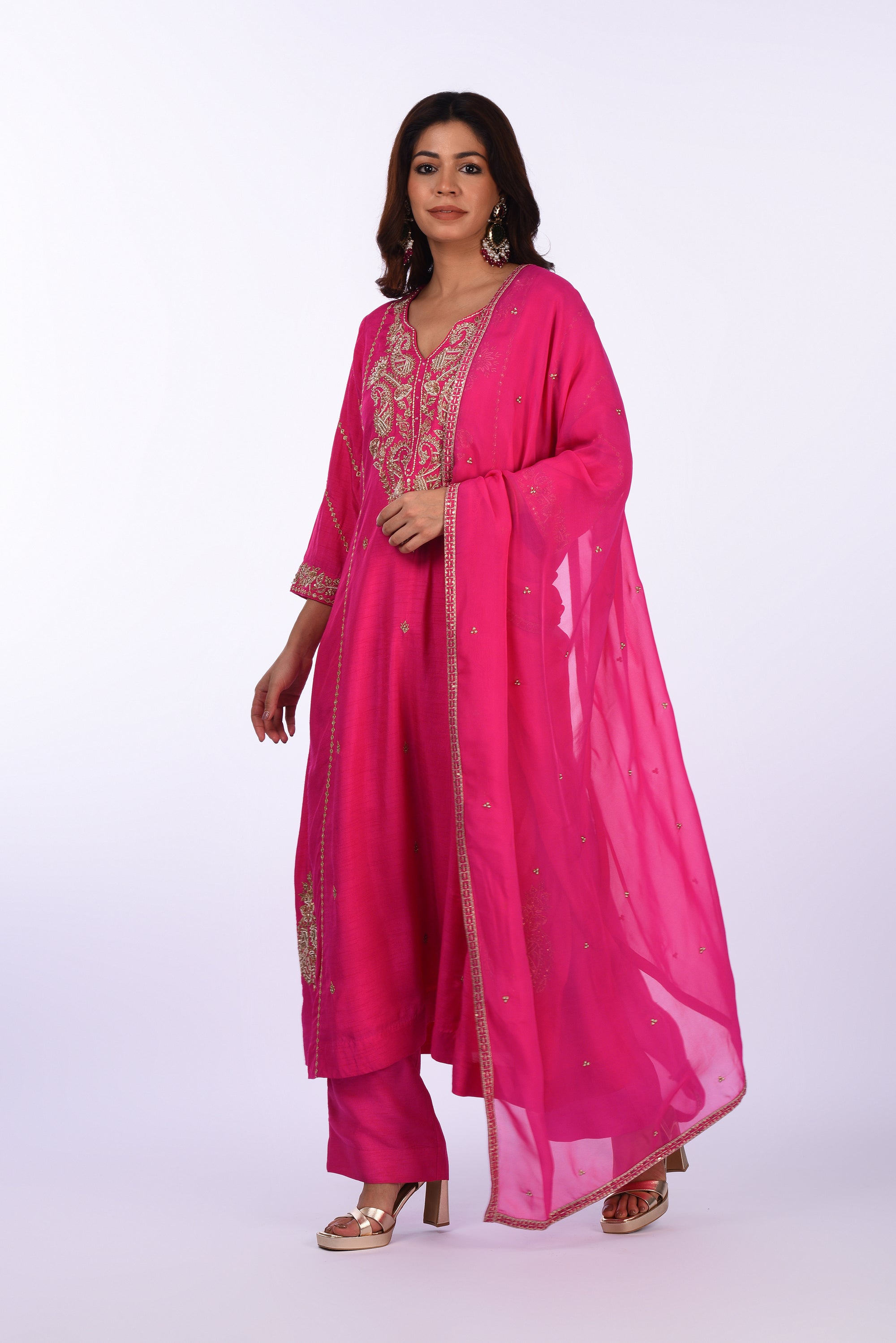 Rani Pink Embroidered Kurta Set