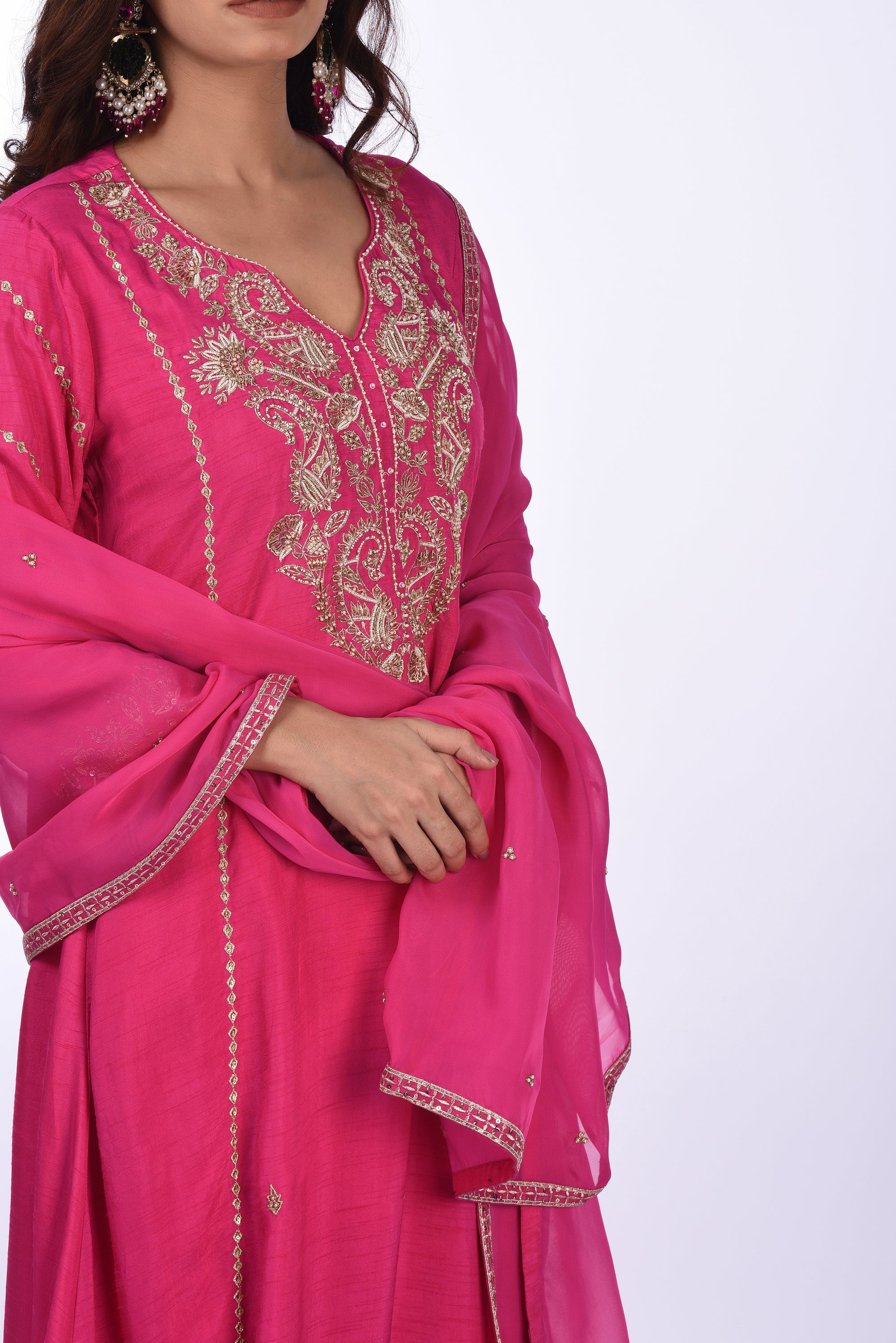 Rani Pink Embroidered Kurta Set
