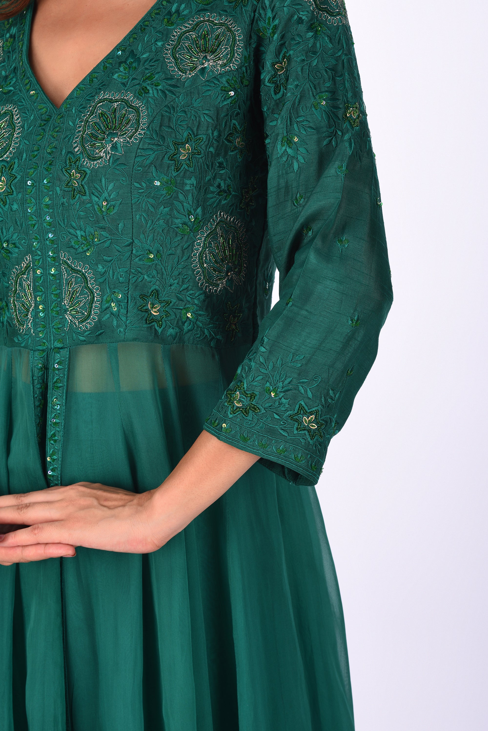 Emerald Green Embroidered Anarkali Set