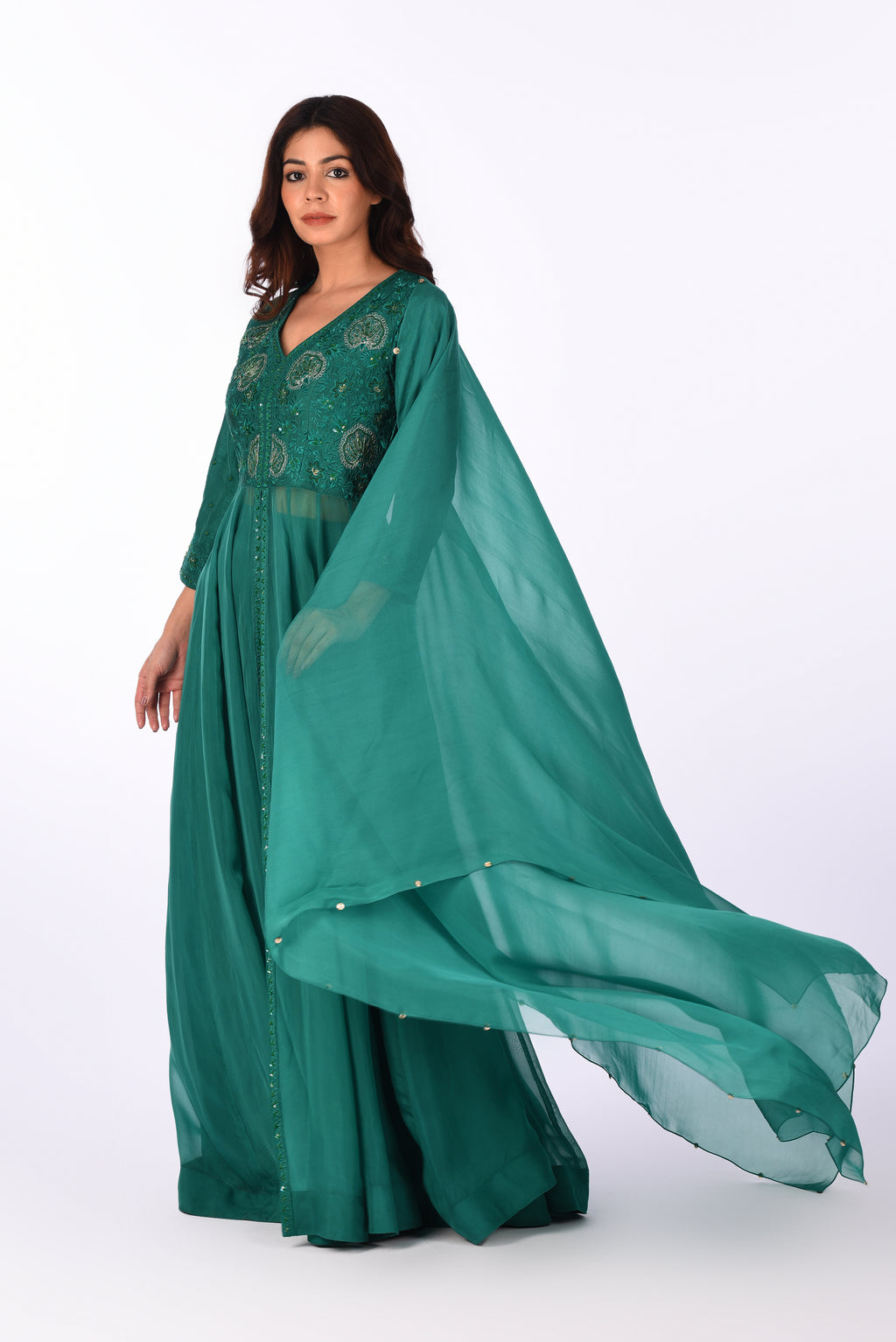 Emerald Green Embroidered Anarkali Set