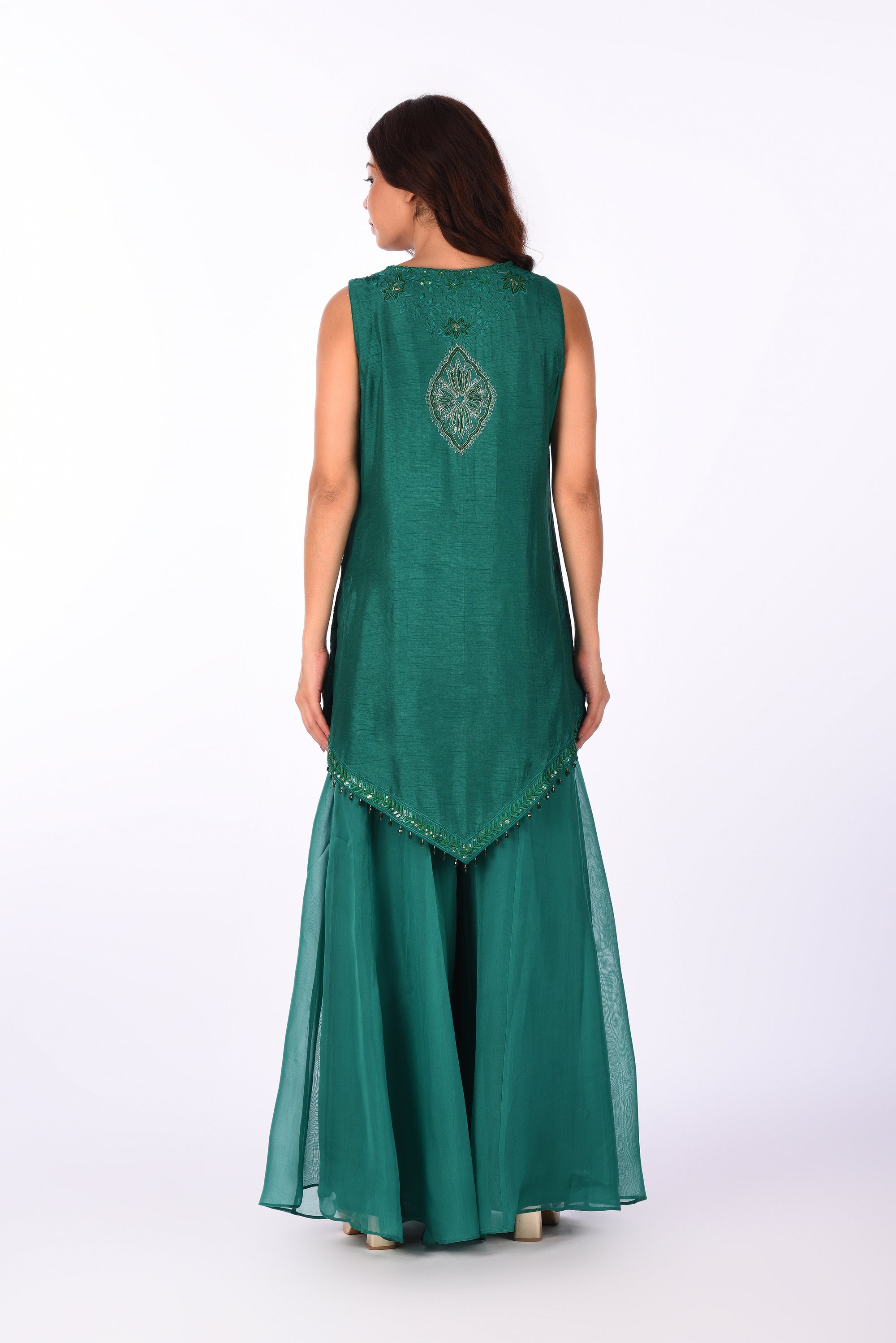Emerald Draped Saree Set with Embroidered Jacket