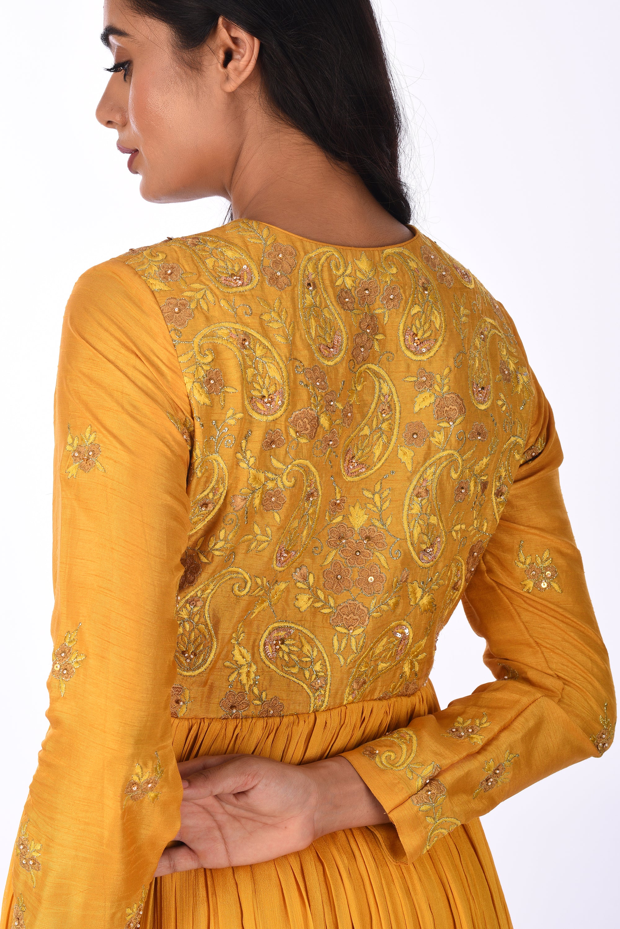 Sunflower Yellow Zari Embroidered Anarkali Set