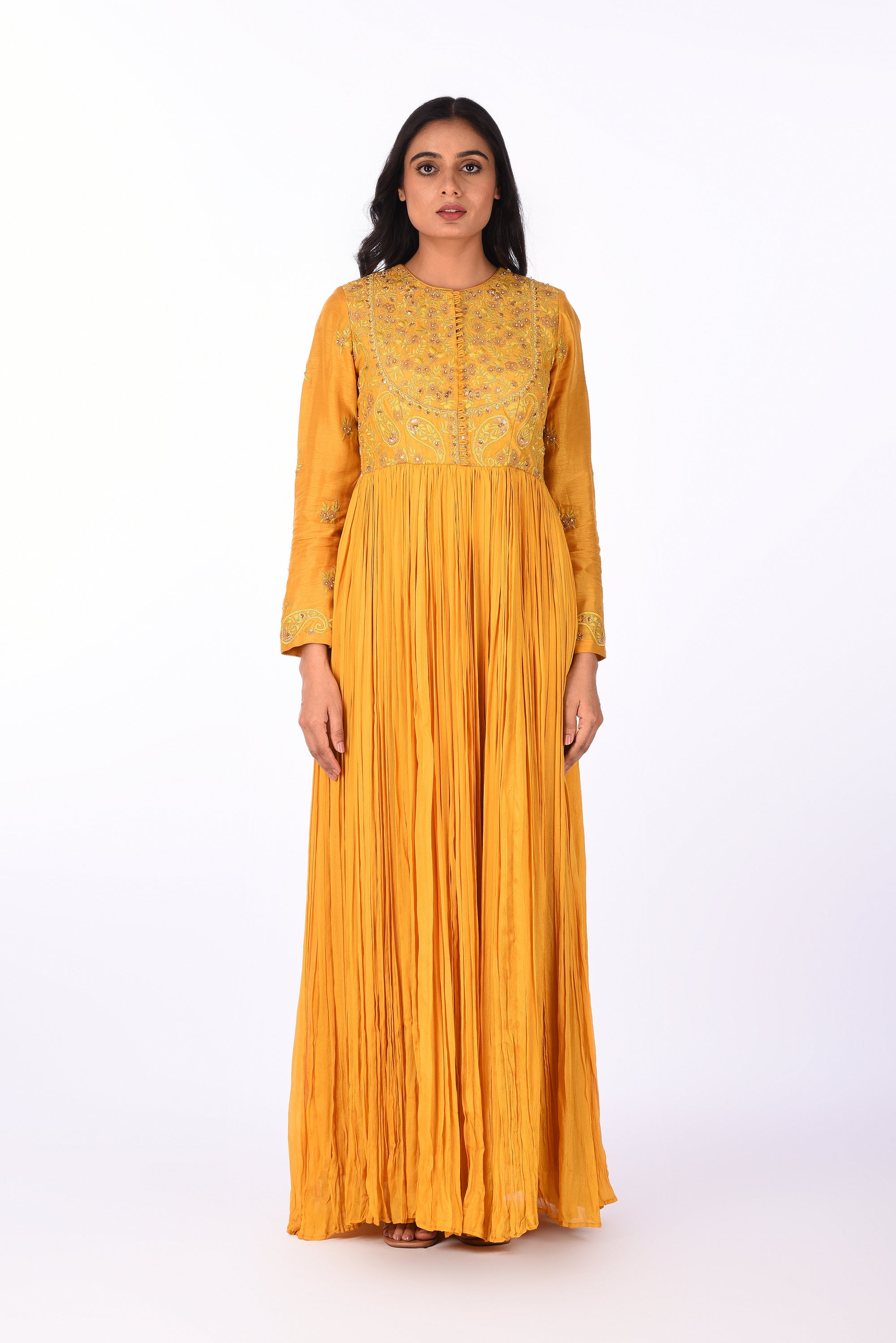 Sunflower Yellow Zari Embroidered Anarkali Set