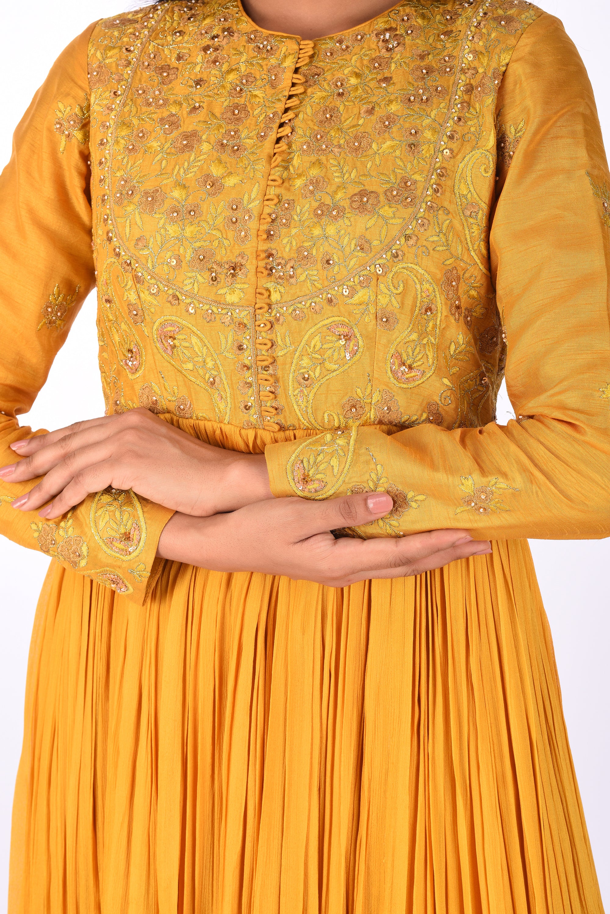 Sunflower Yellow Zari Embroidered Anarkali Set