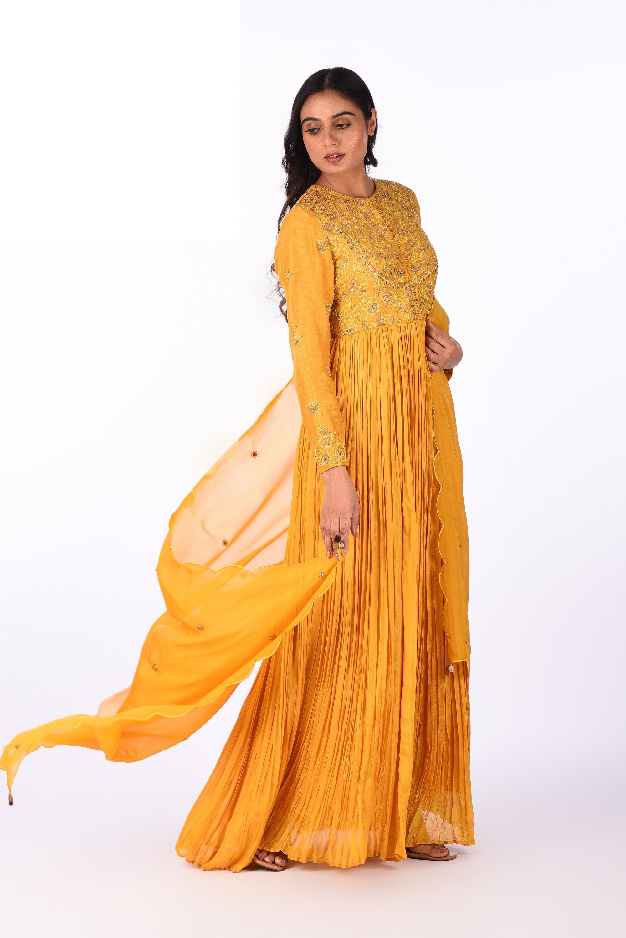 Sunflower Yellow Zari Embroidered Anarkali Set