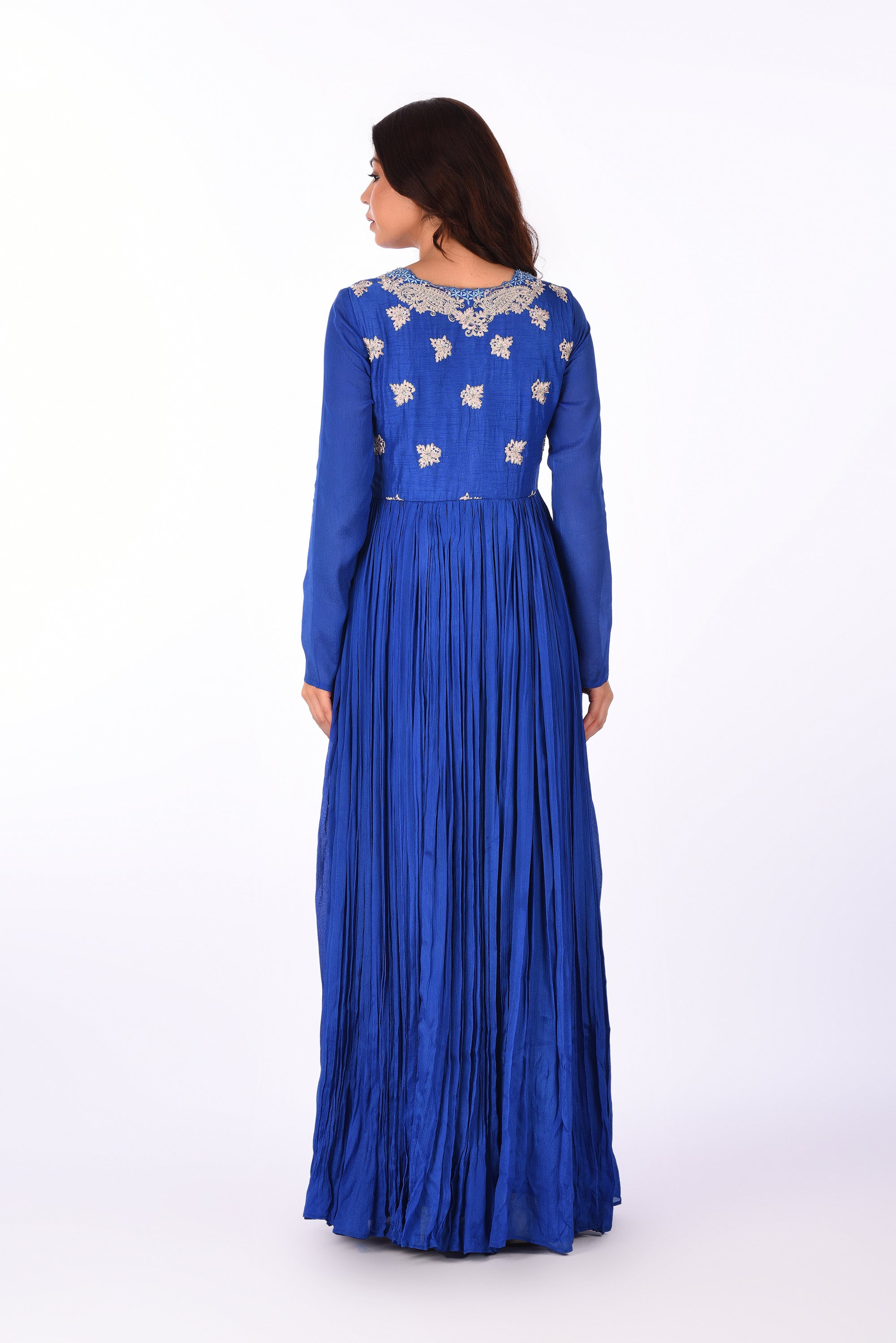 Royal Blue Embroidered Crinkle Anarkali Set
