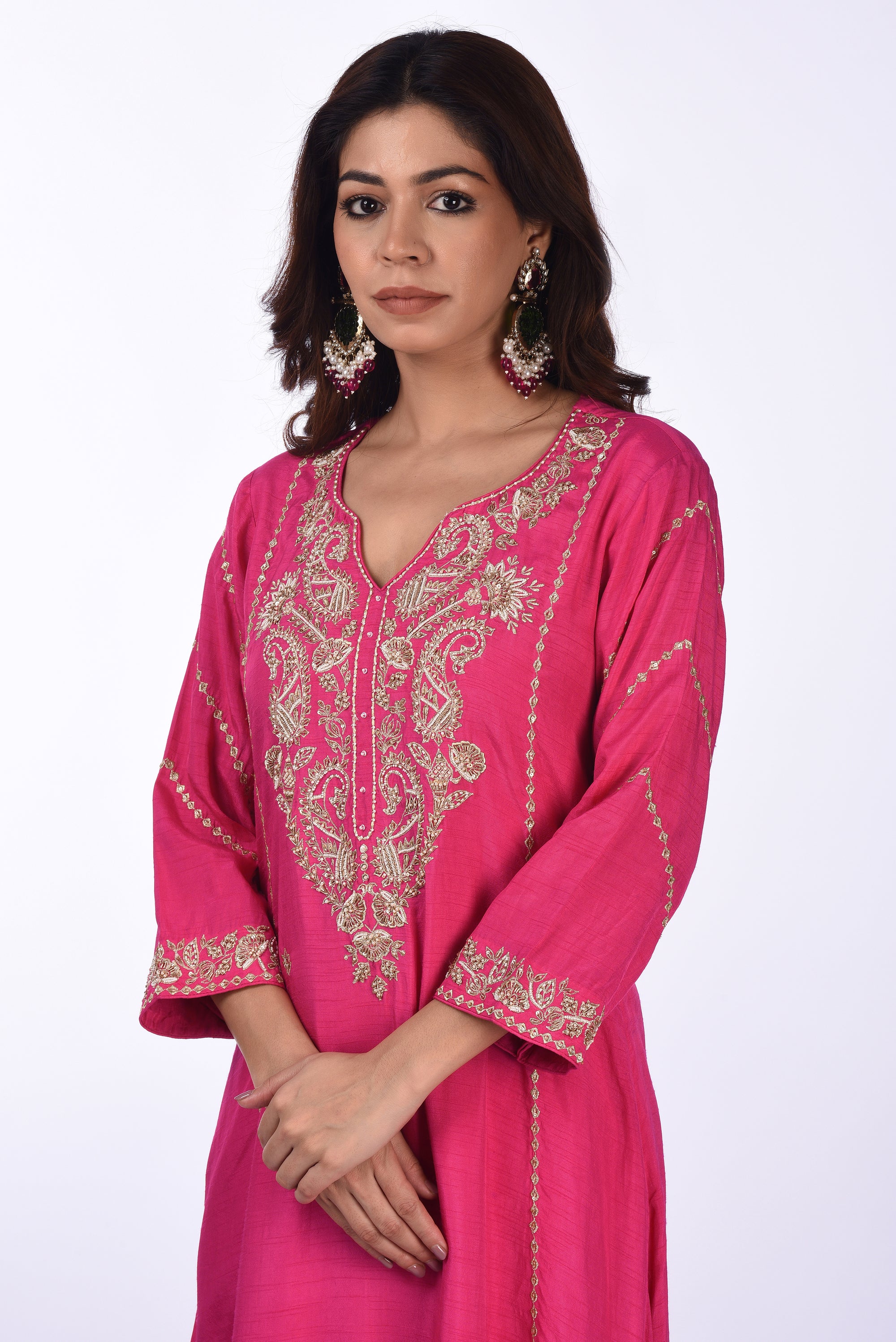 Rani Pink Embroidered Kurta Set