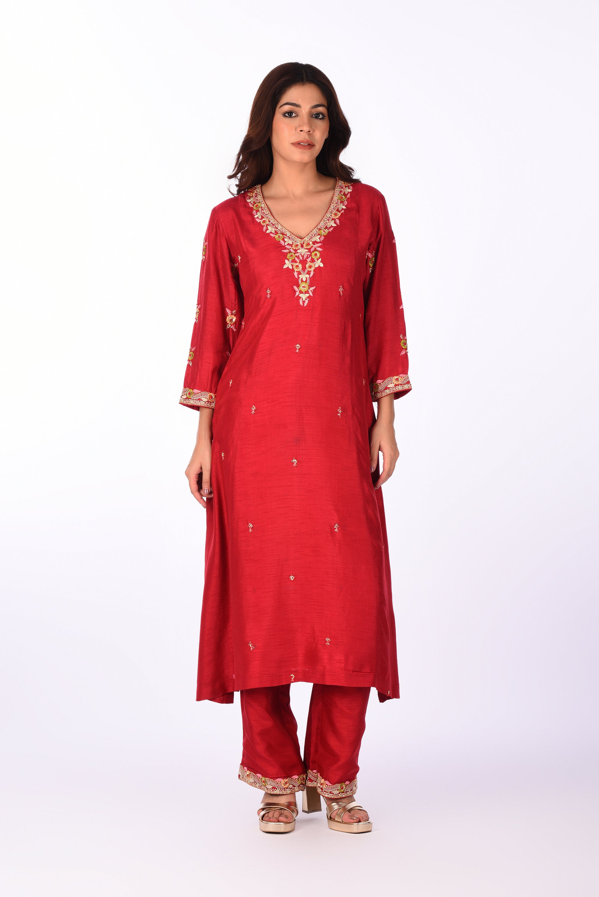 Crimson Embroidered Kurta Set