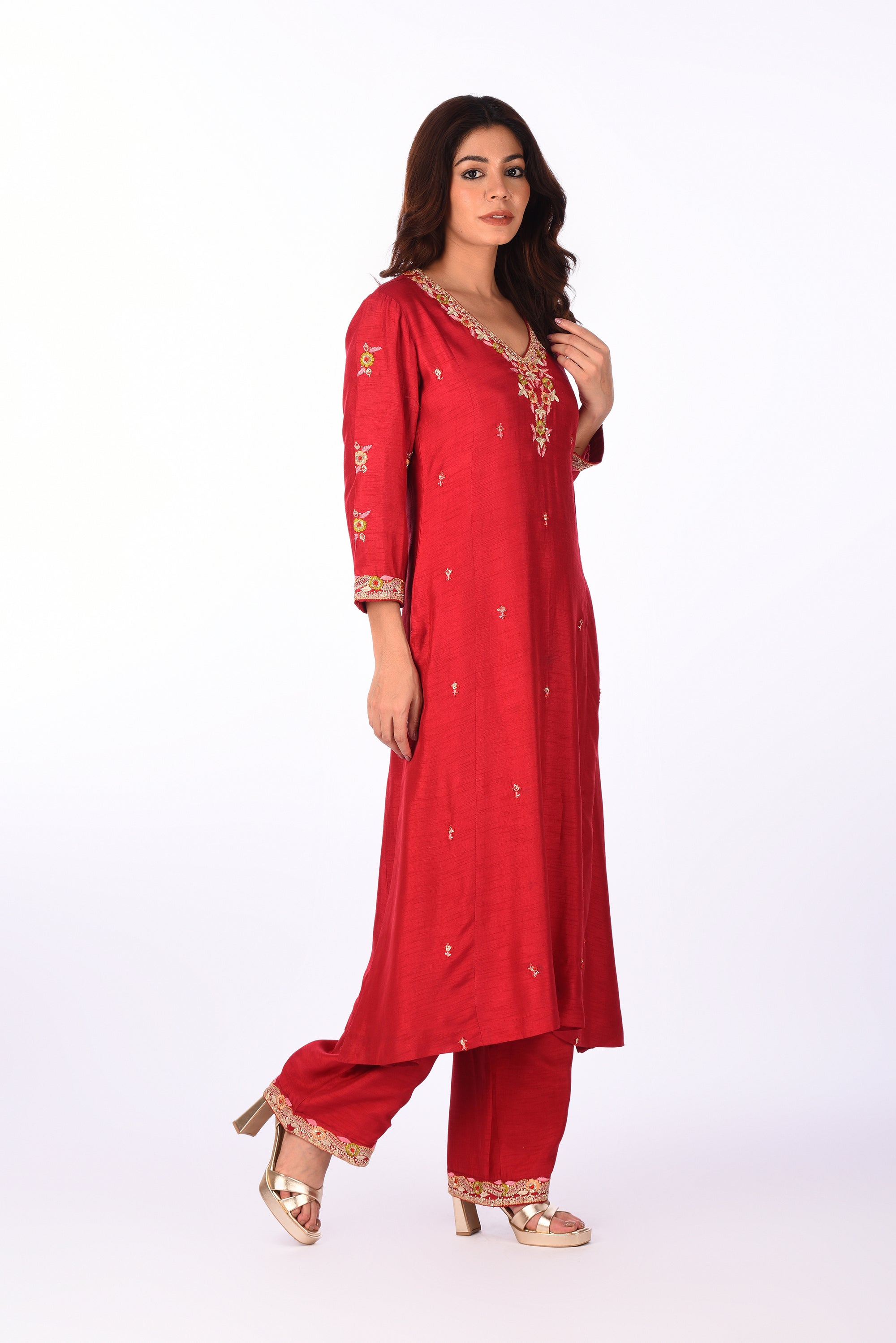 Crimson Embroidered Kurta Set