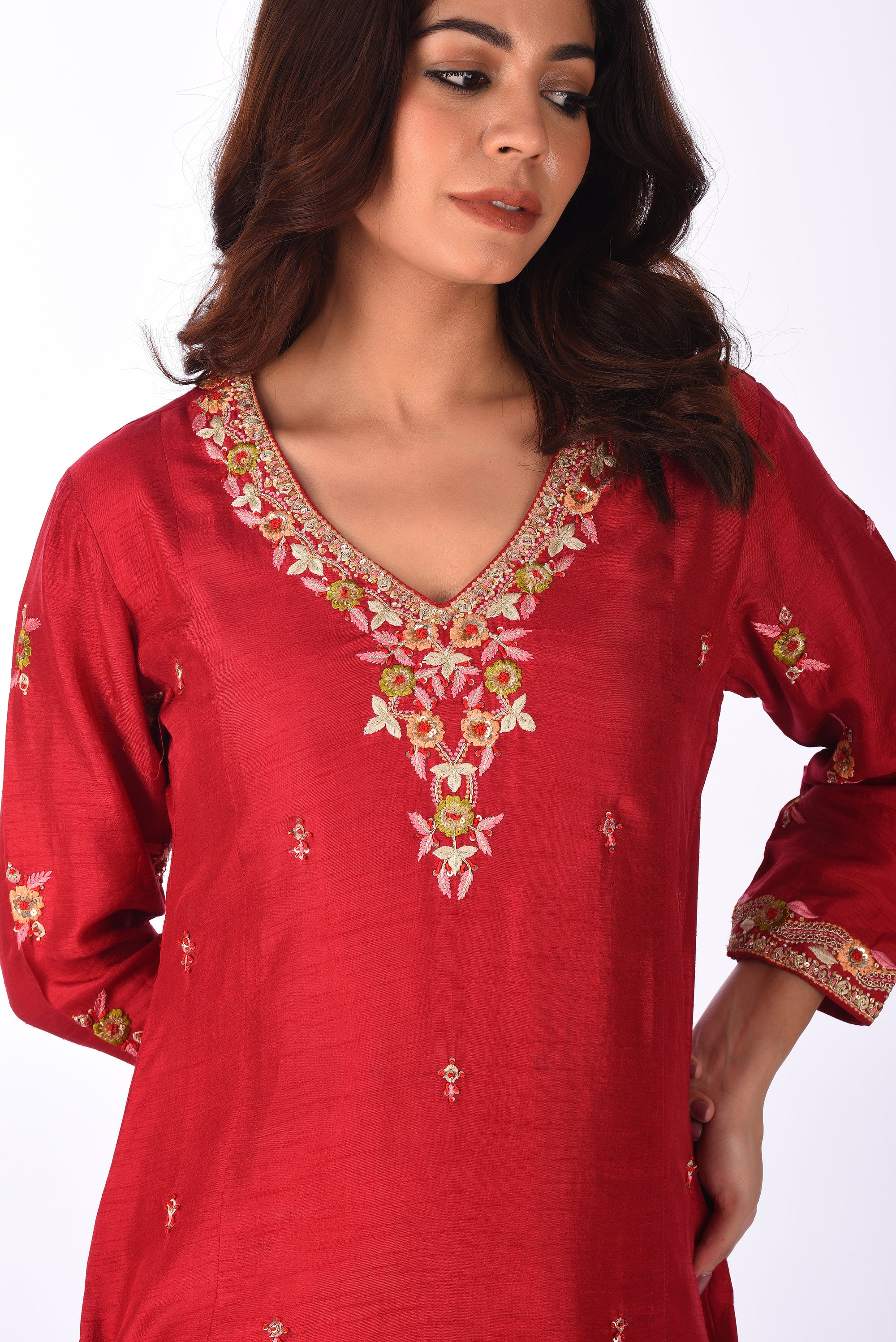 Crimson Embroidered Kurta Set