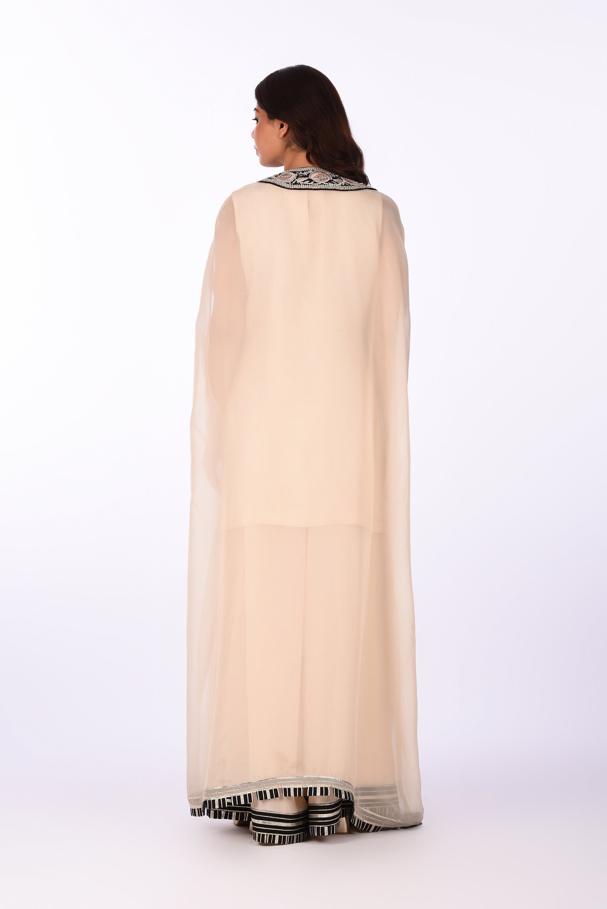 Ivory Embroidered Jacket Kurta Palazzo Set