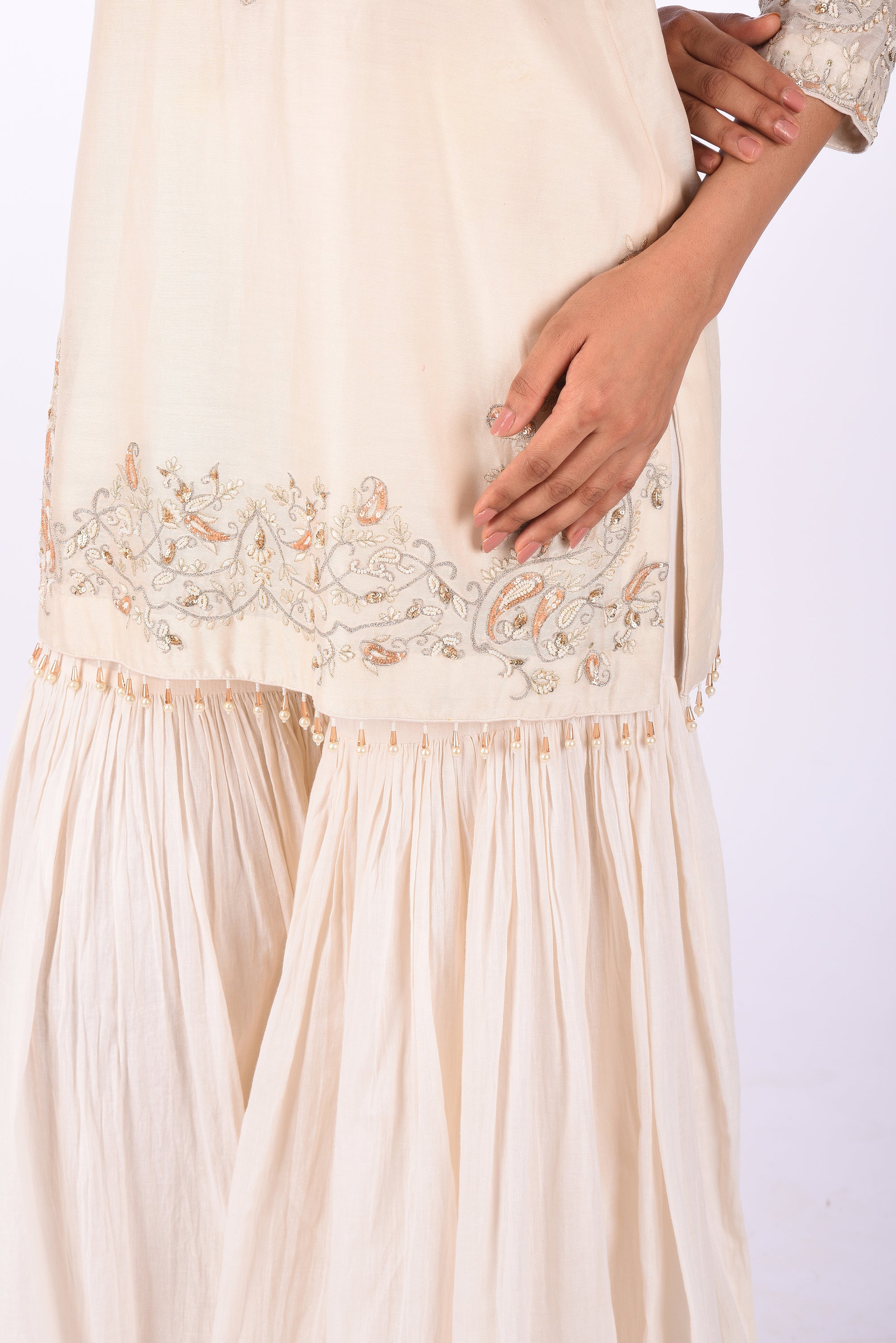 Ivory Embroidered Kurta Sharara Set with Dupatta