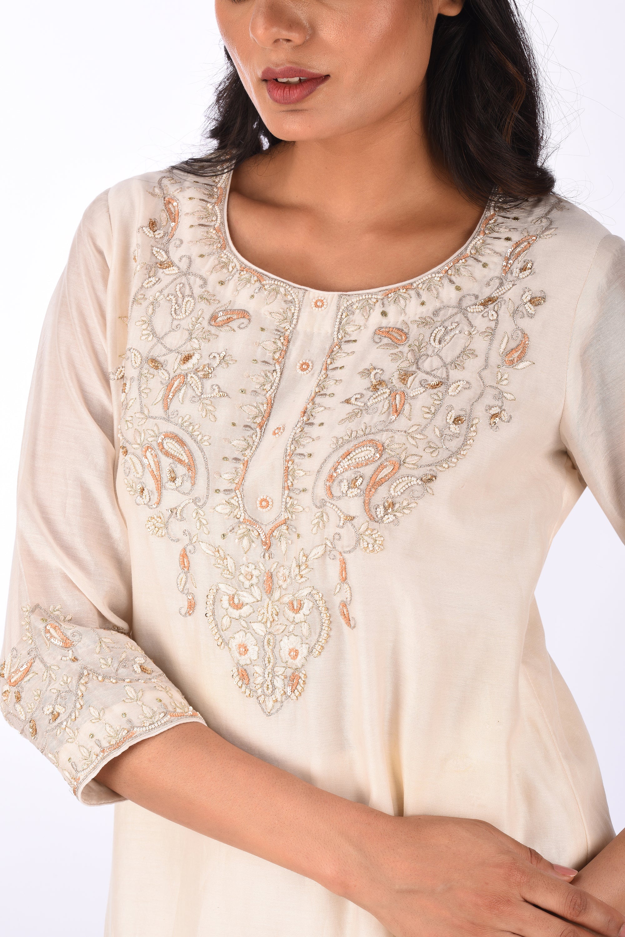 Ivory Embroidered Kurta Sharara Set with Dupatta