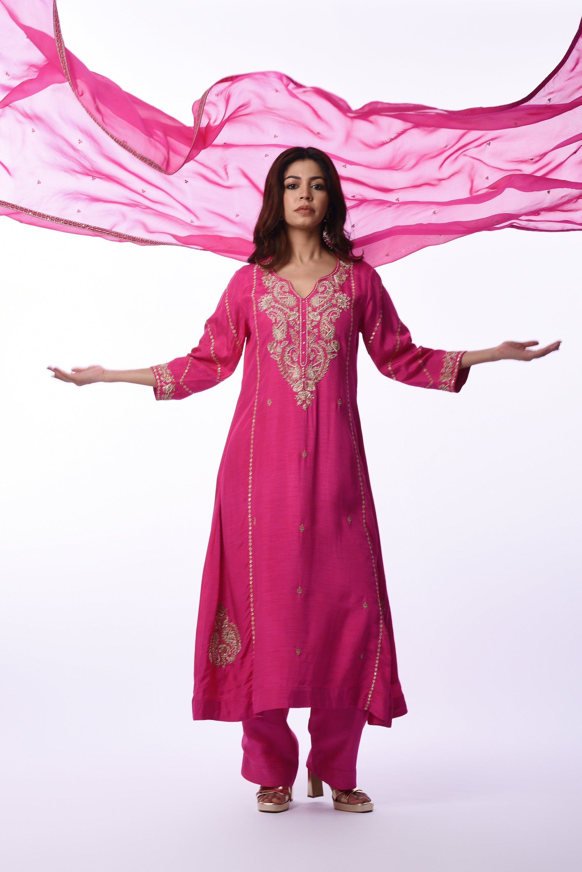 Rani Pink Embroidered Kurta Set