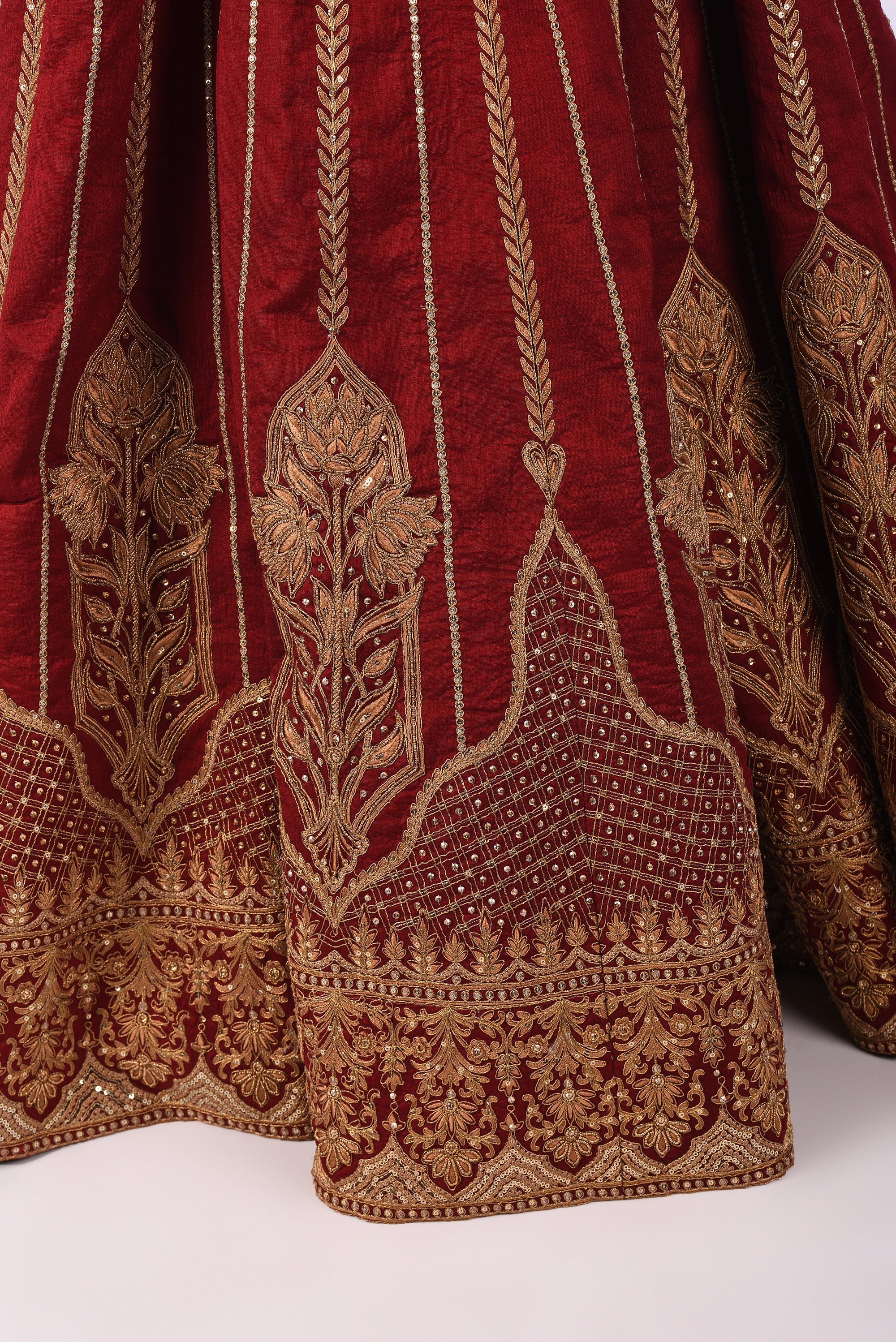 Maroon Velvet Embroidered Bridal Lehenga Set