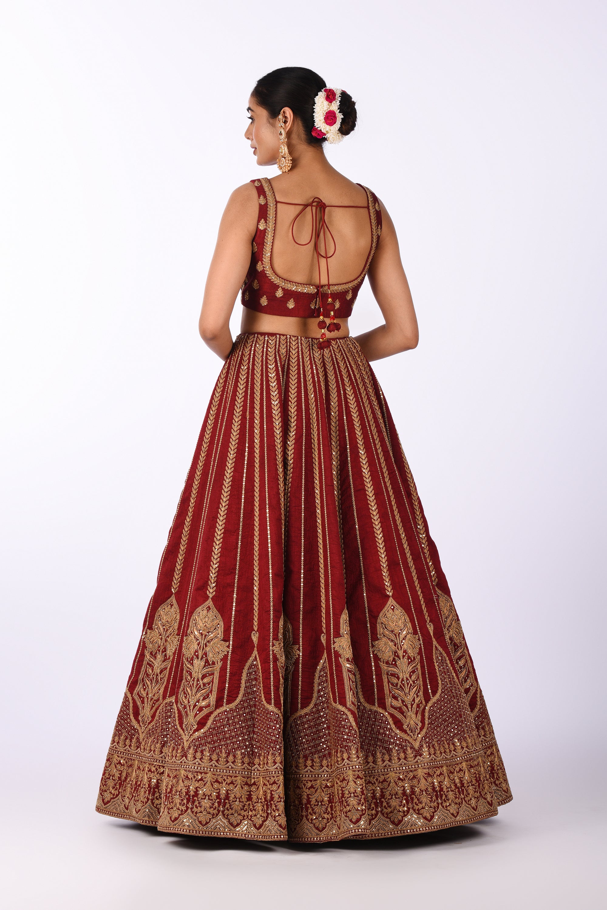 Maroon Velvet Embroidered Bridal Lehenga Set