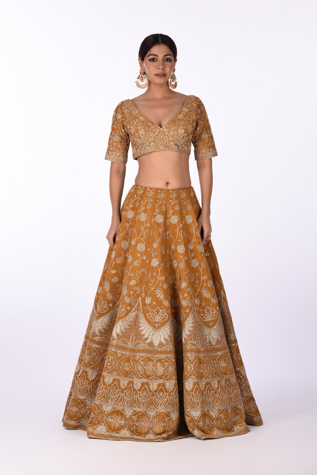 Mustard Yellow Embroidered Bridal Lehenga Set