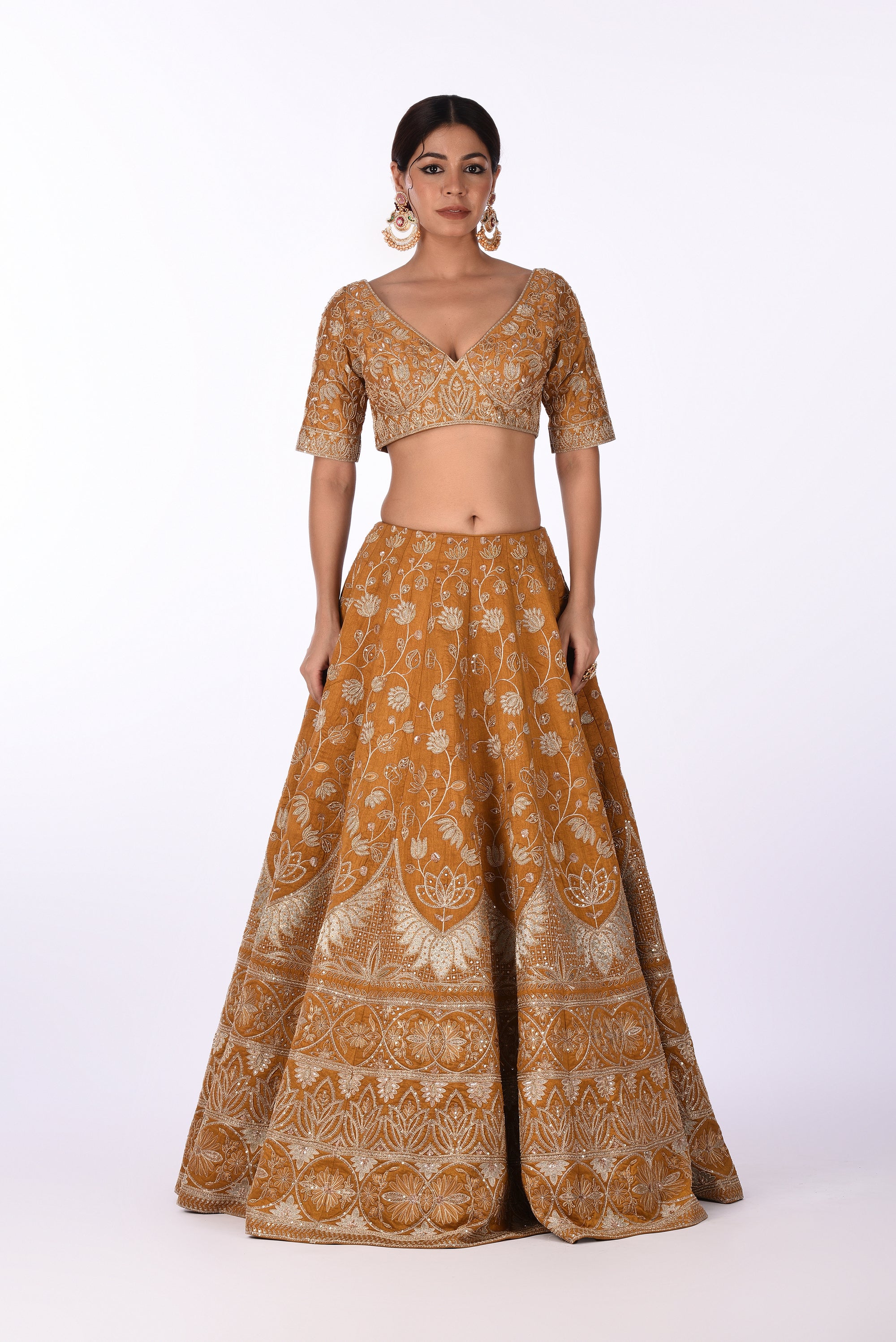 Mustard Yellow Embroidered Bridal Lehenga Set