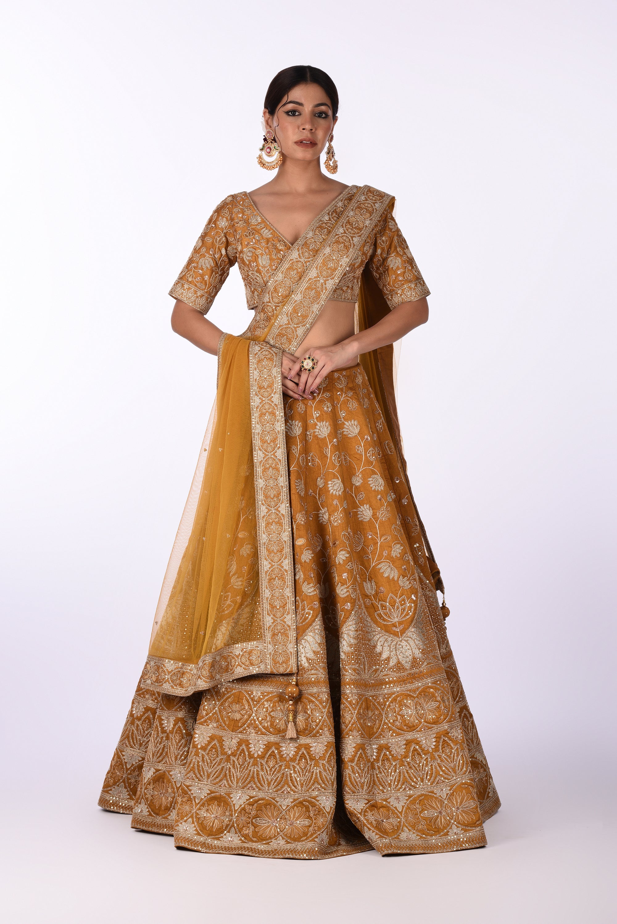 Mustard Yellow Embroidered Bridal Lehenga Set