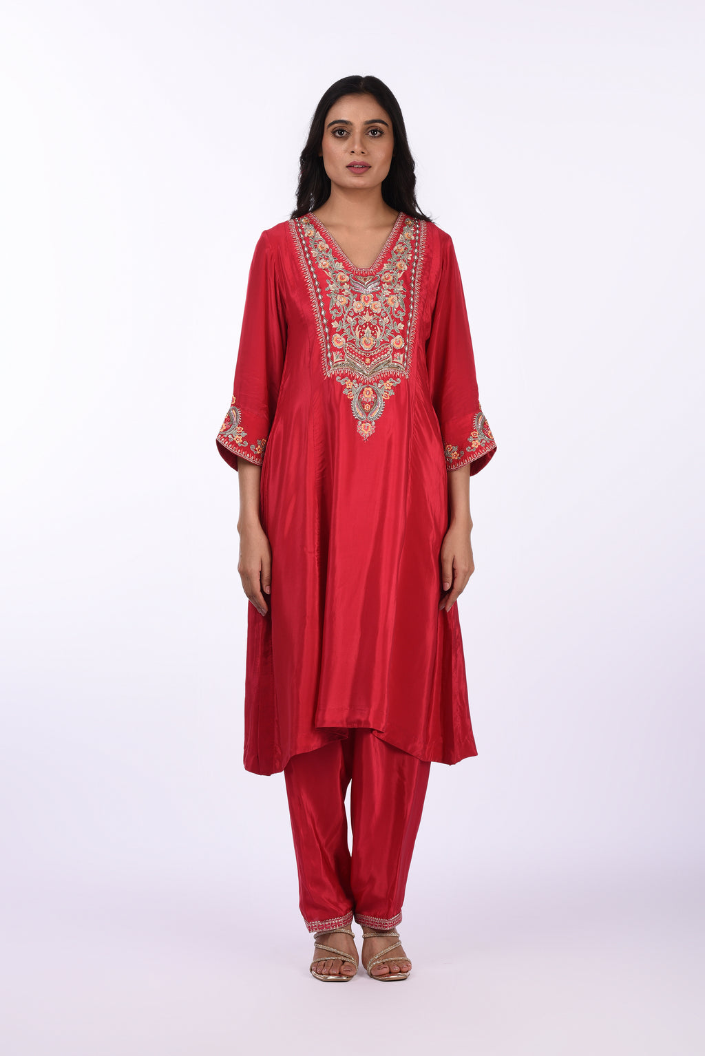 Deep Red Embroidered Kurta Set