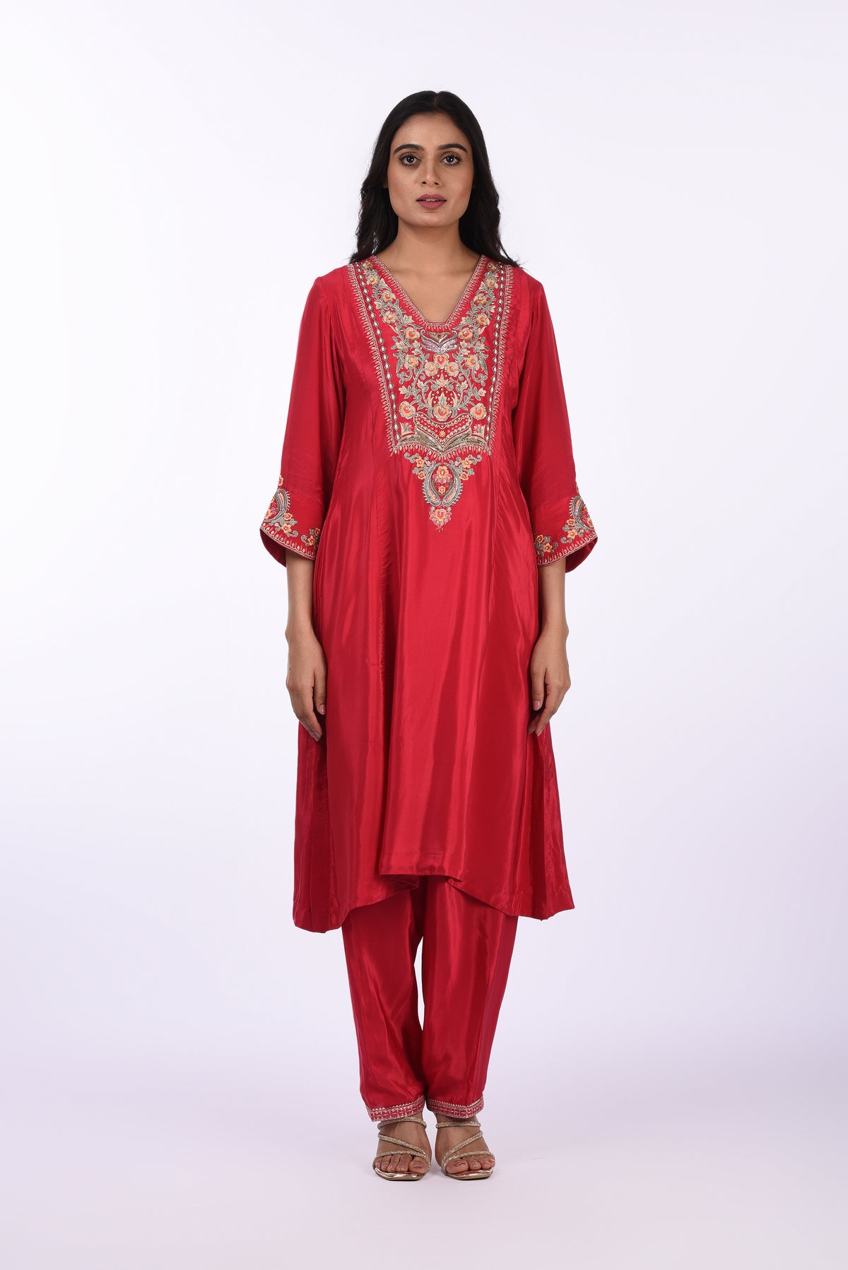 Deep Red Embroidered Kurta Set