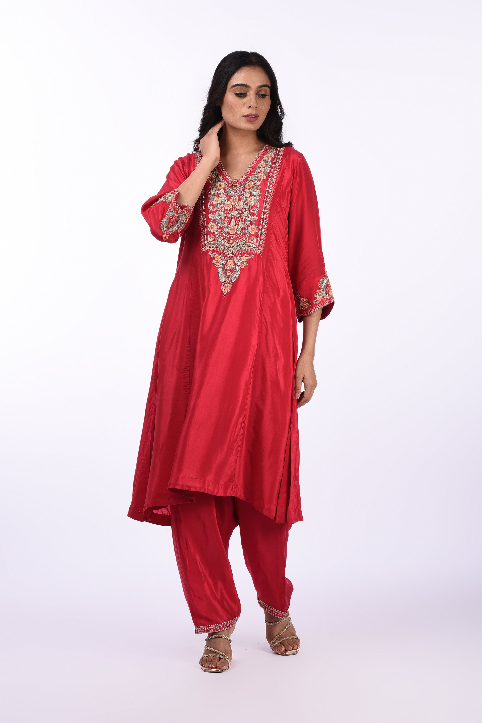 Deep Red Embroidered Kurta Set