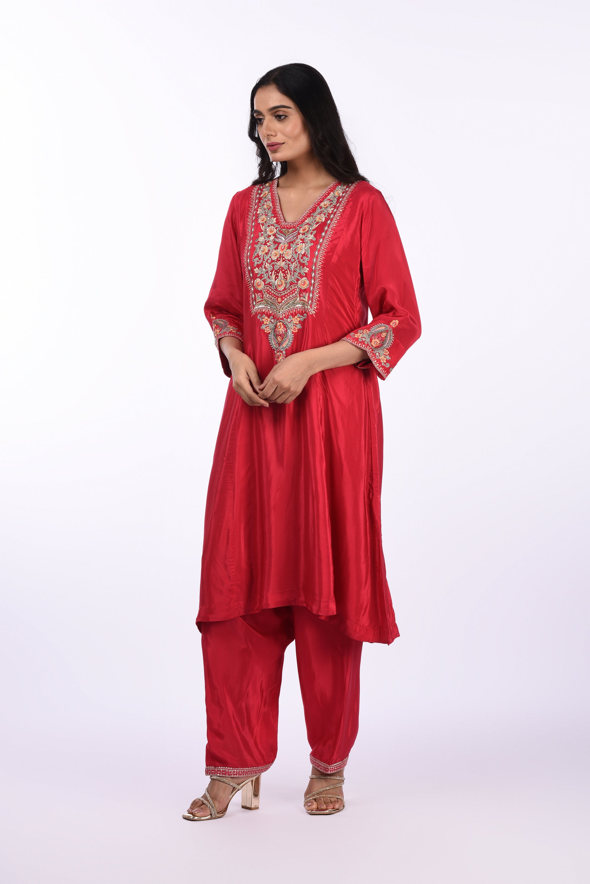 Deep Red Embroidered Kurta Set