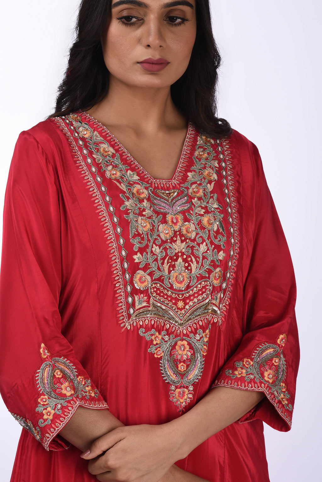 Deep Red Embroidered Kurta Set