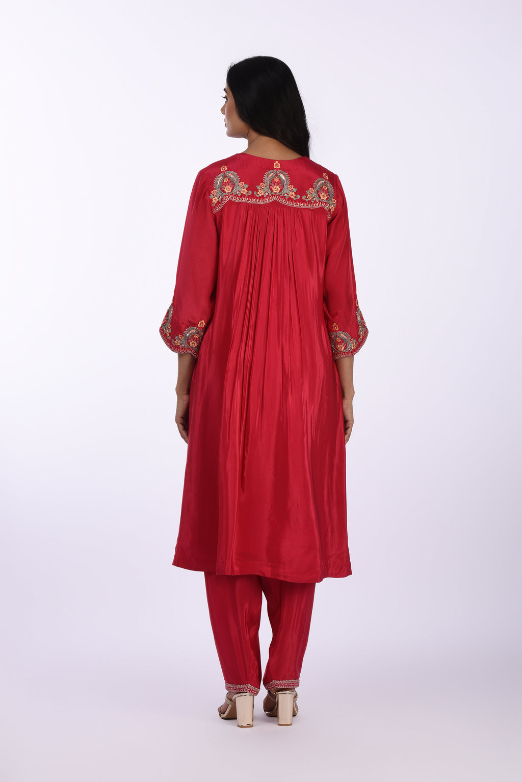 Deep Red Embroidered Kurta Set