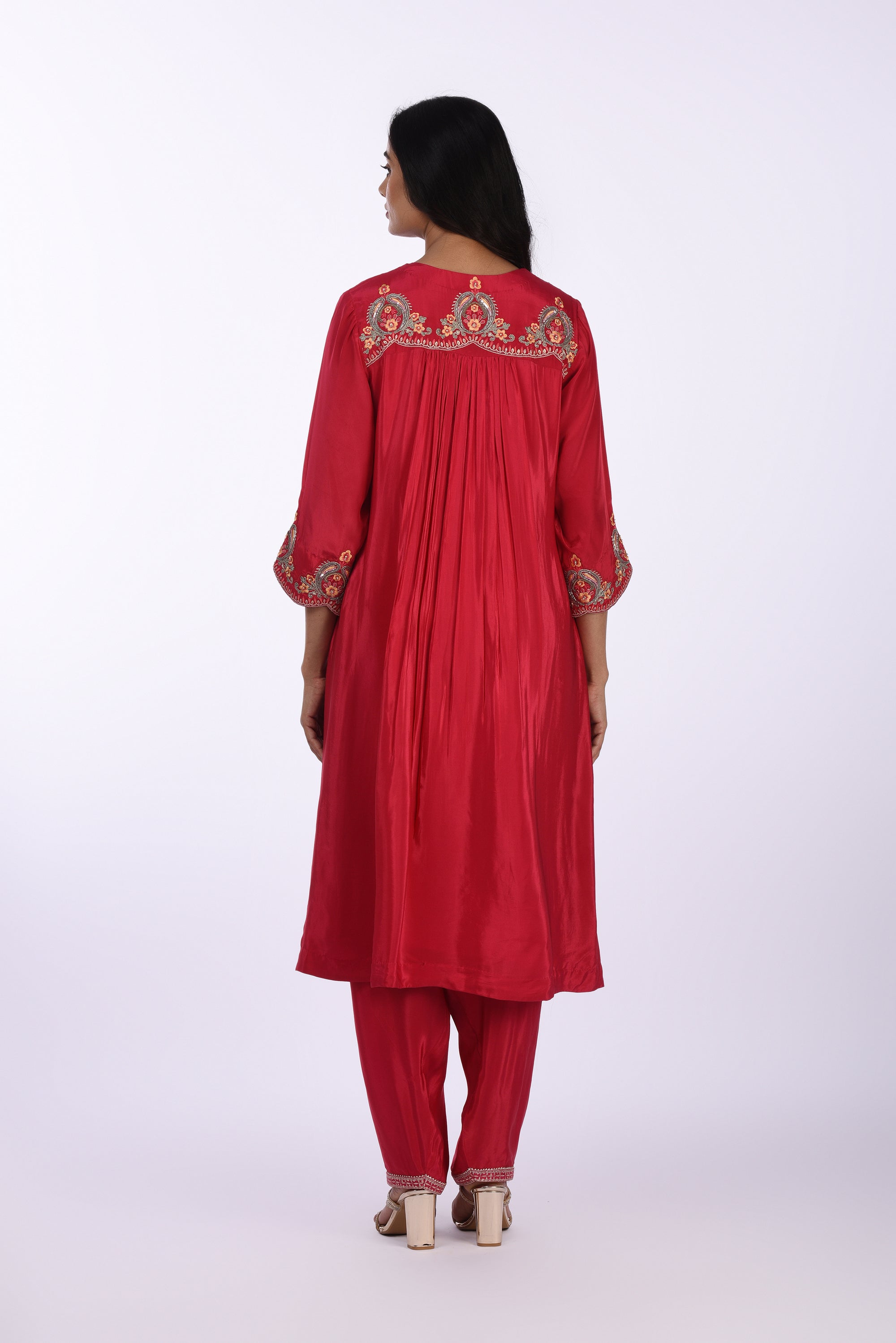 Deep Red Embroidered Kurta Set