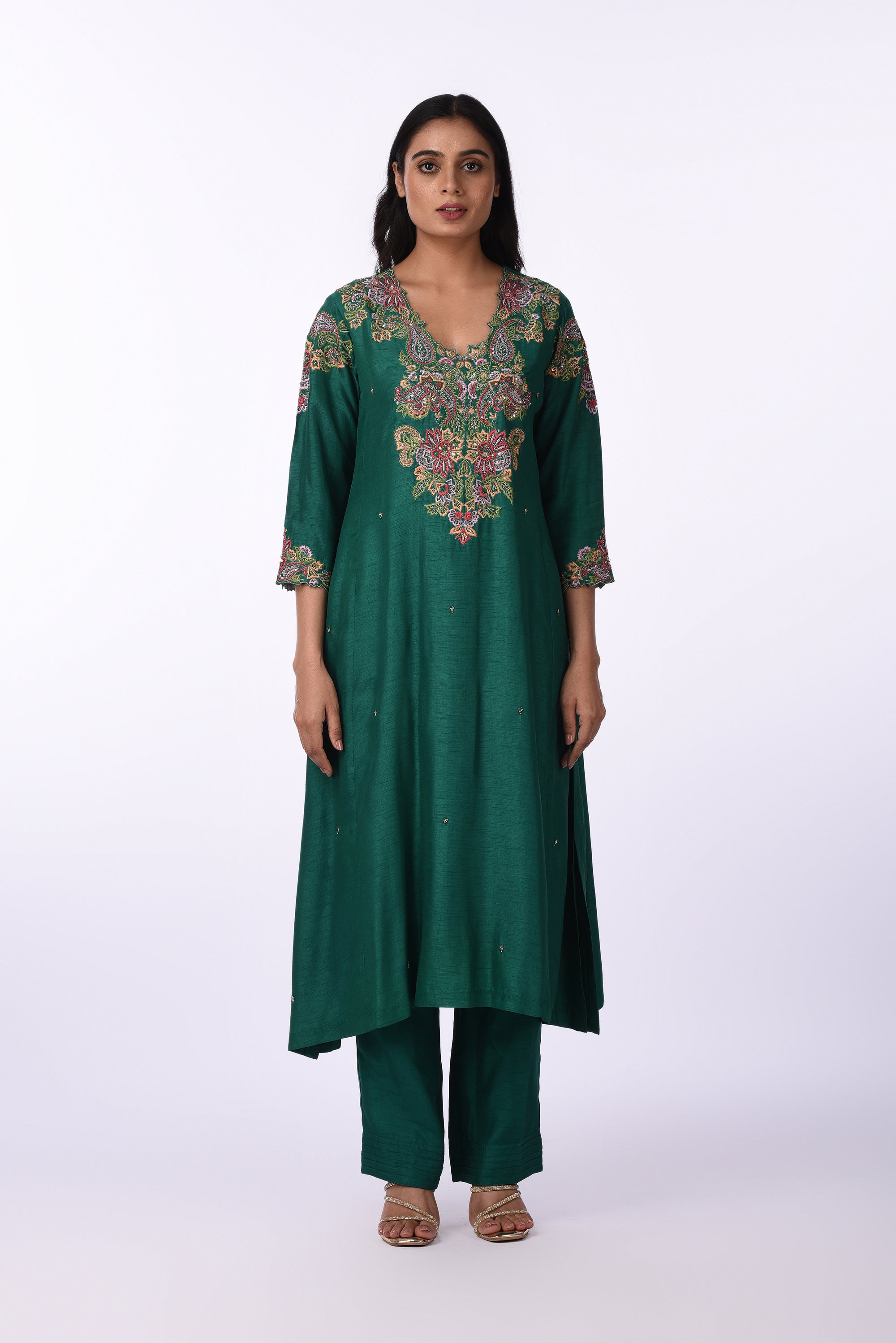 Emerald Green Embroidered Kurta Set