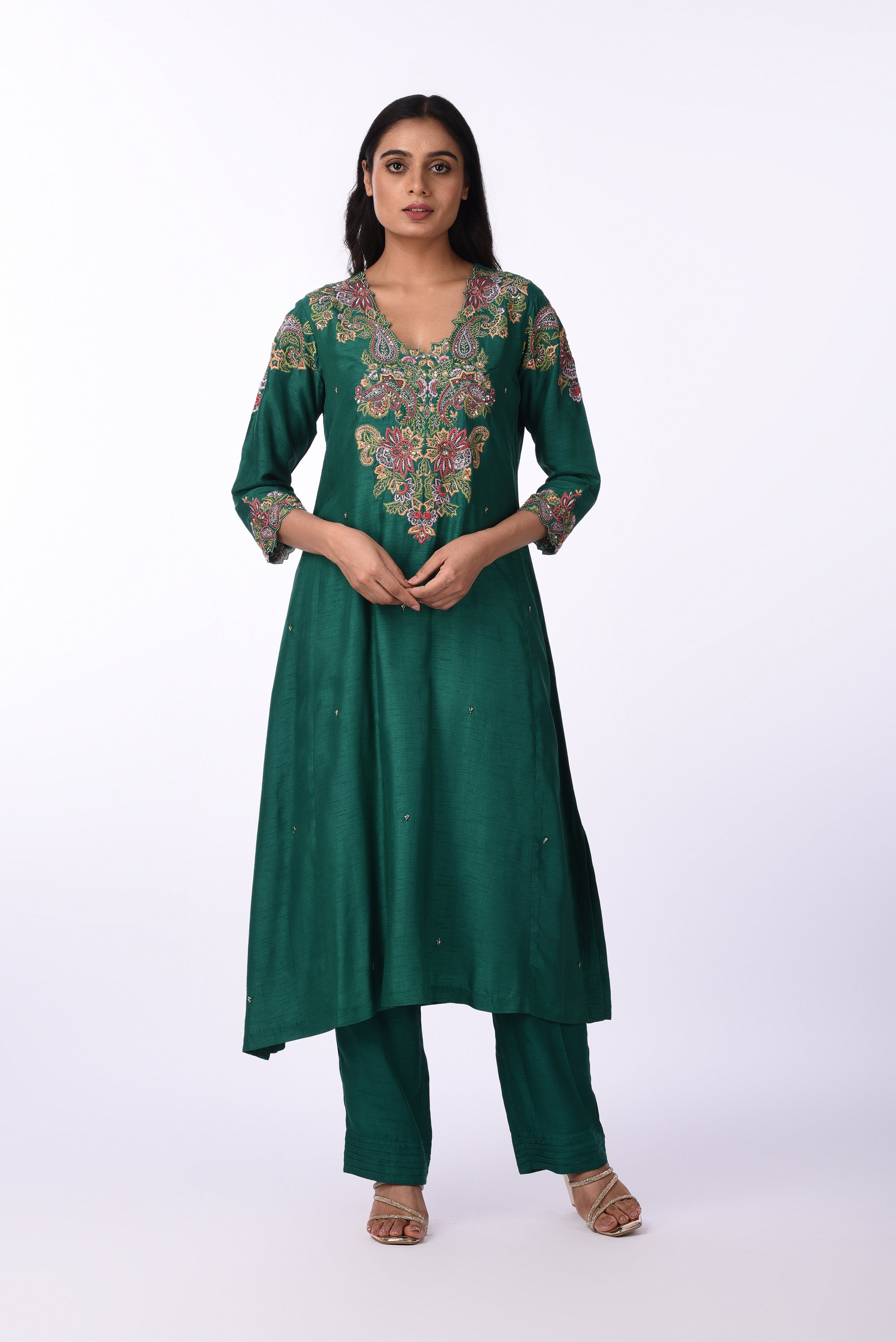 Emerald Green Embroidered Kurta Set