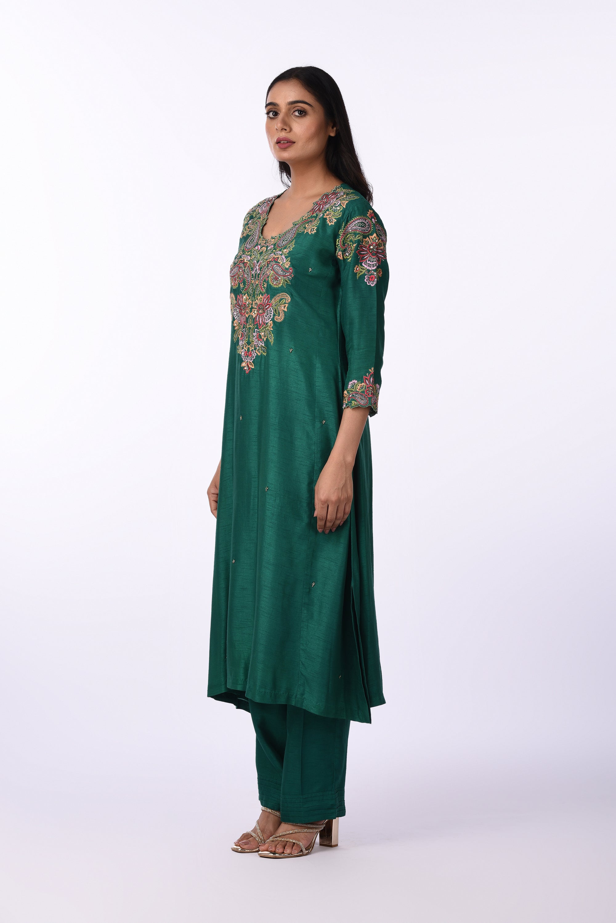 Emerald Green Embroidered Kurta Set