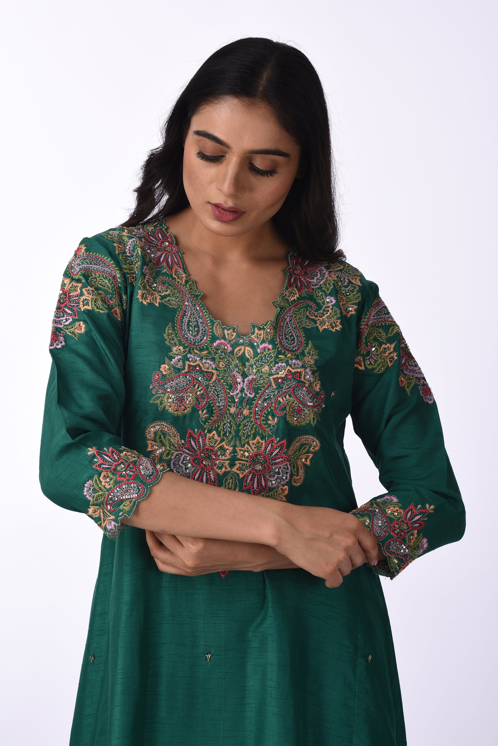 Emerald Green Embroidered Kurta Set