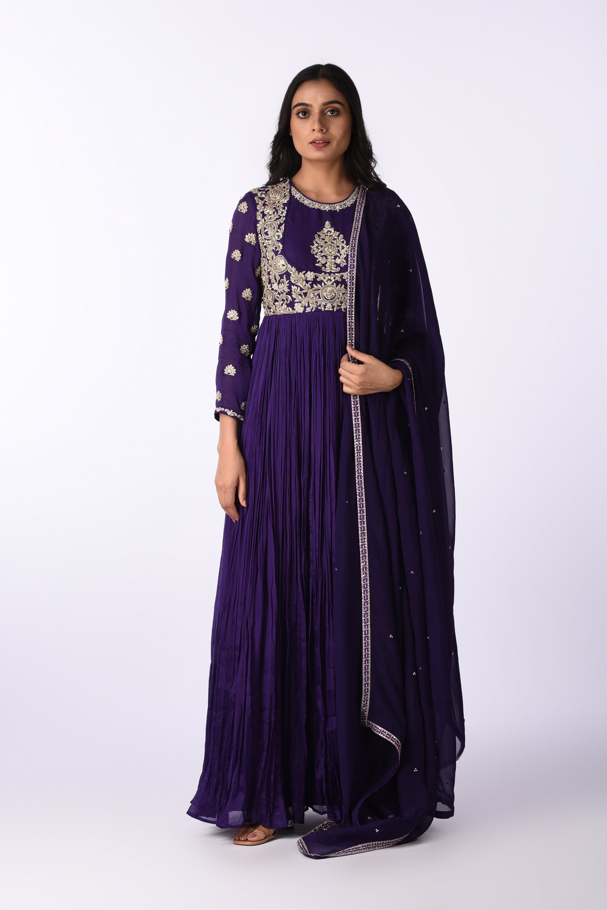 Royal Purple Embroidered Anarkali Set