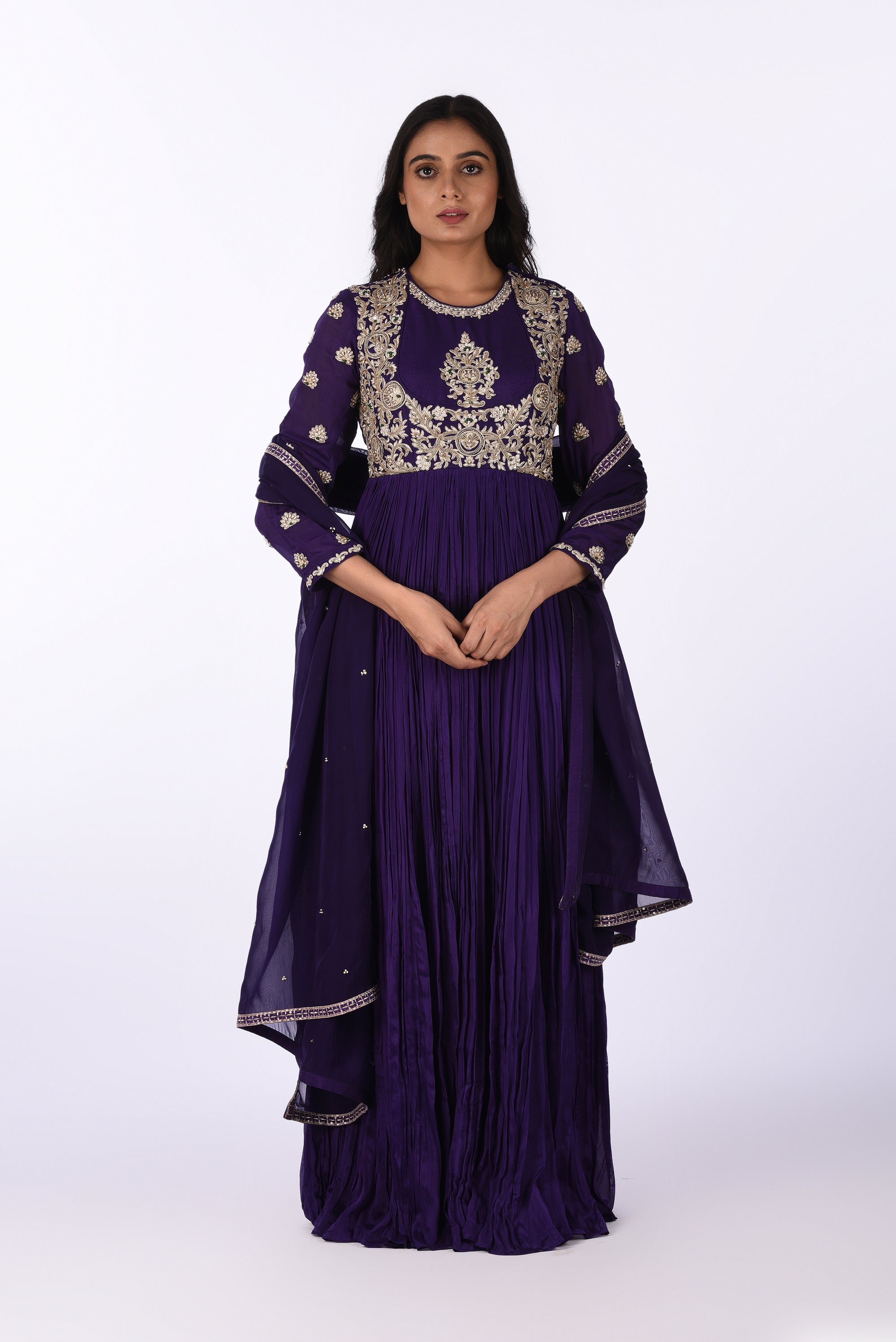 Royal Purple Embroidered Anarkali Set