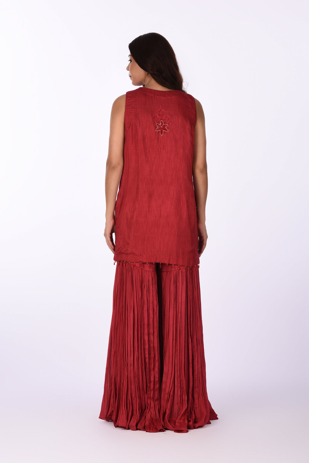 Embroidered Crimson Kurta with Sharara Pants