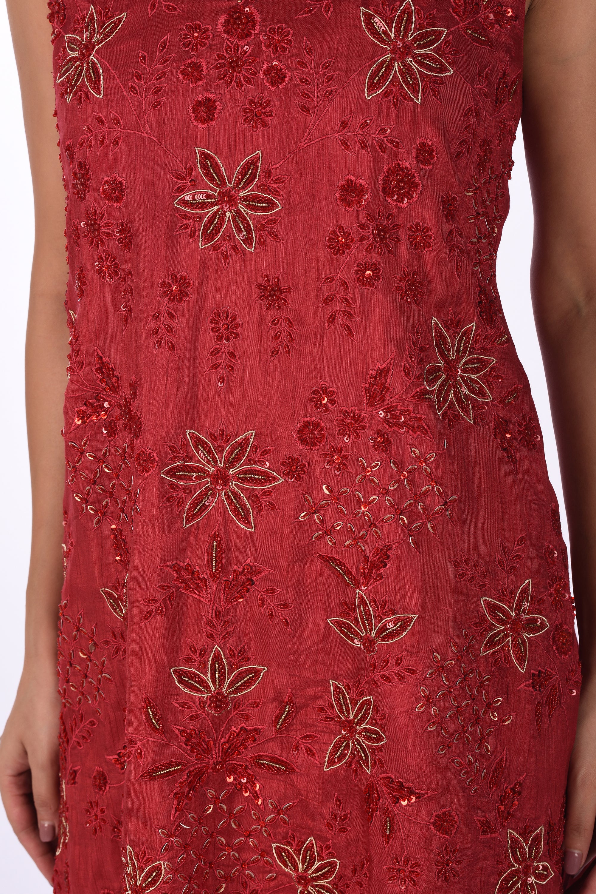 Embroidered Crimson Kurta with Sharara Pants