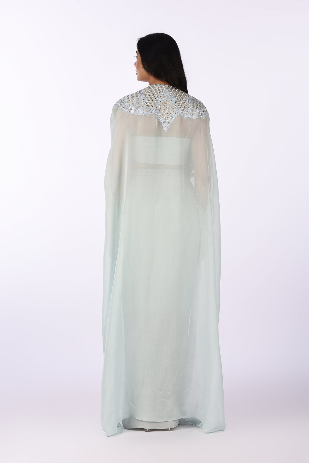 Icy Blue Cape Set with Draped Skirt