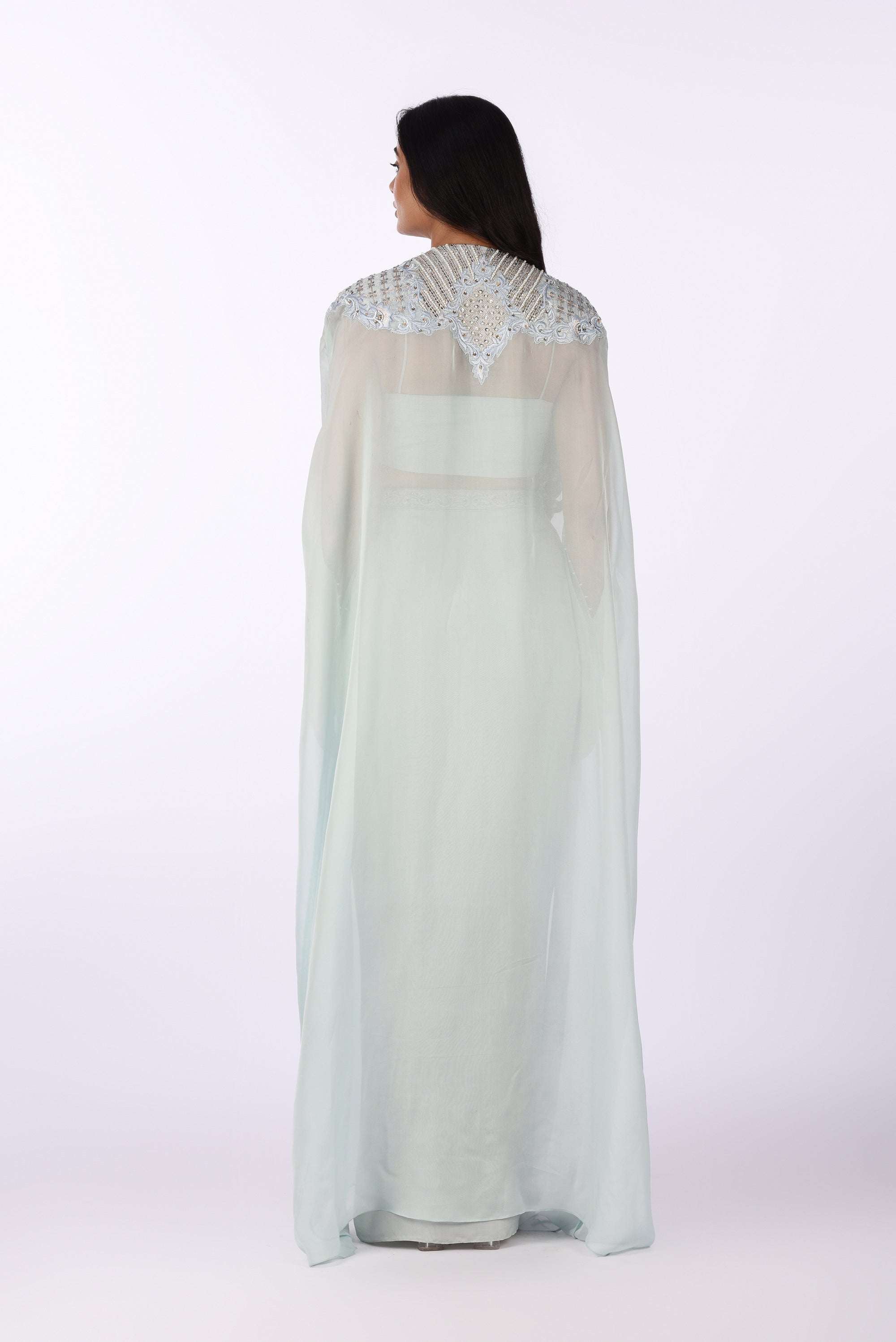 Icy Blue Cape Set with Draped Skirt