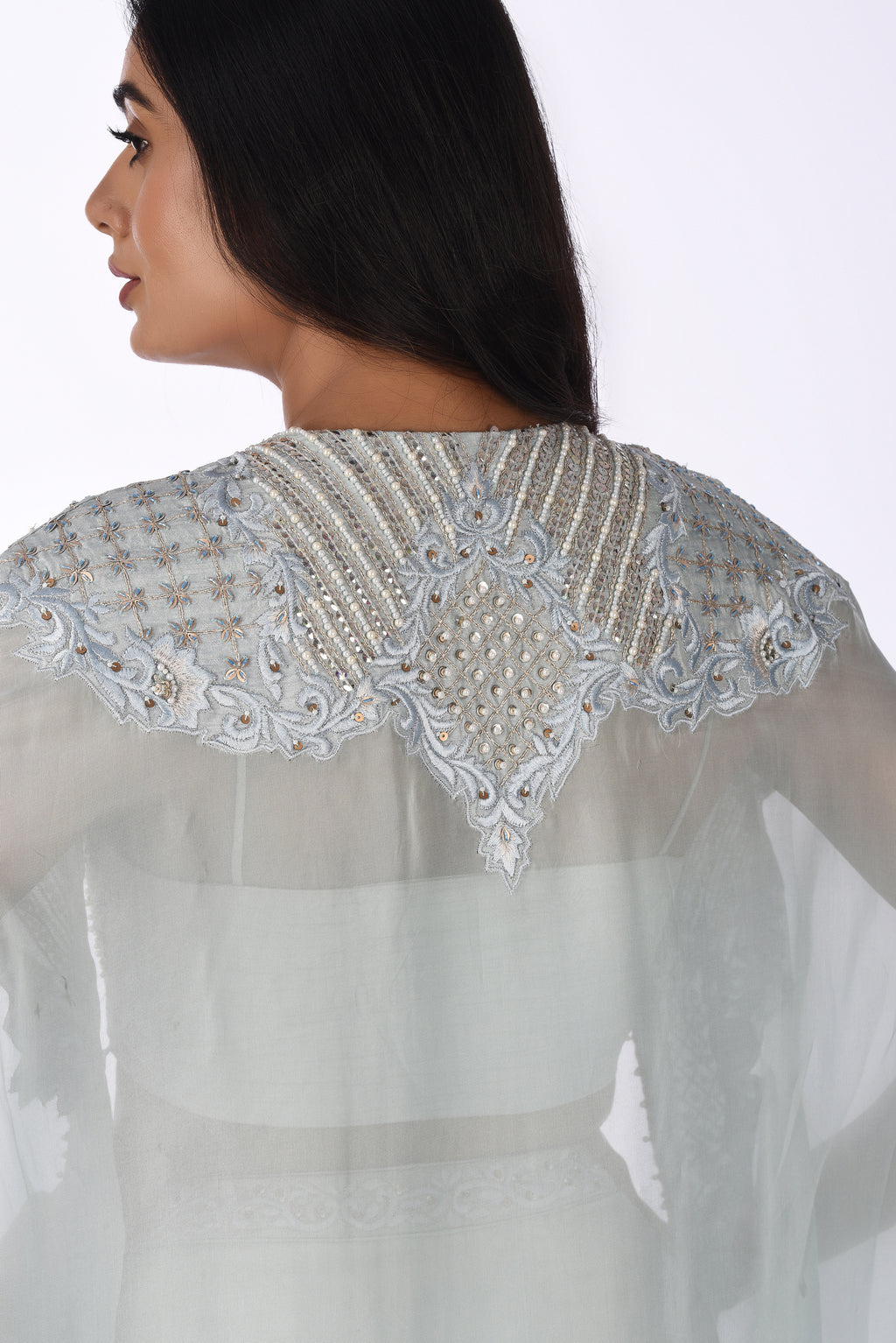 Icy Blue Cape Set with Draped Skirt