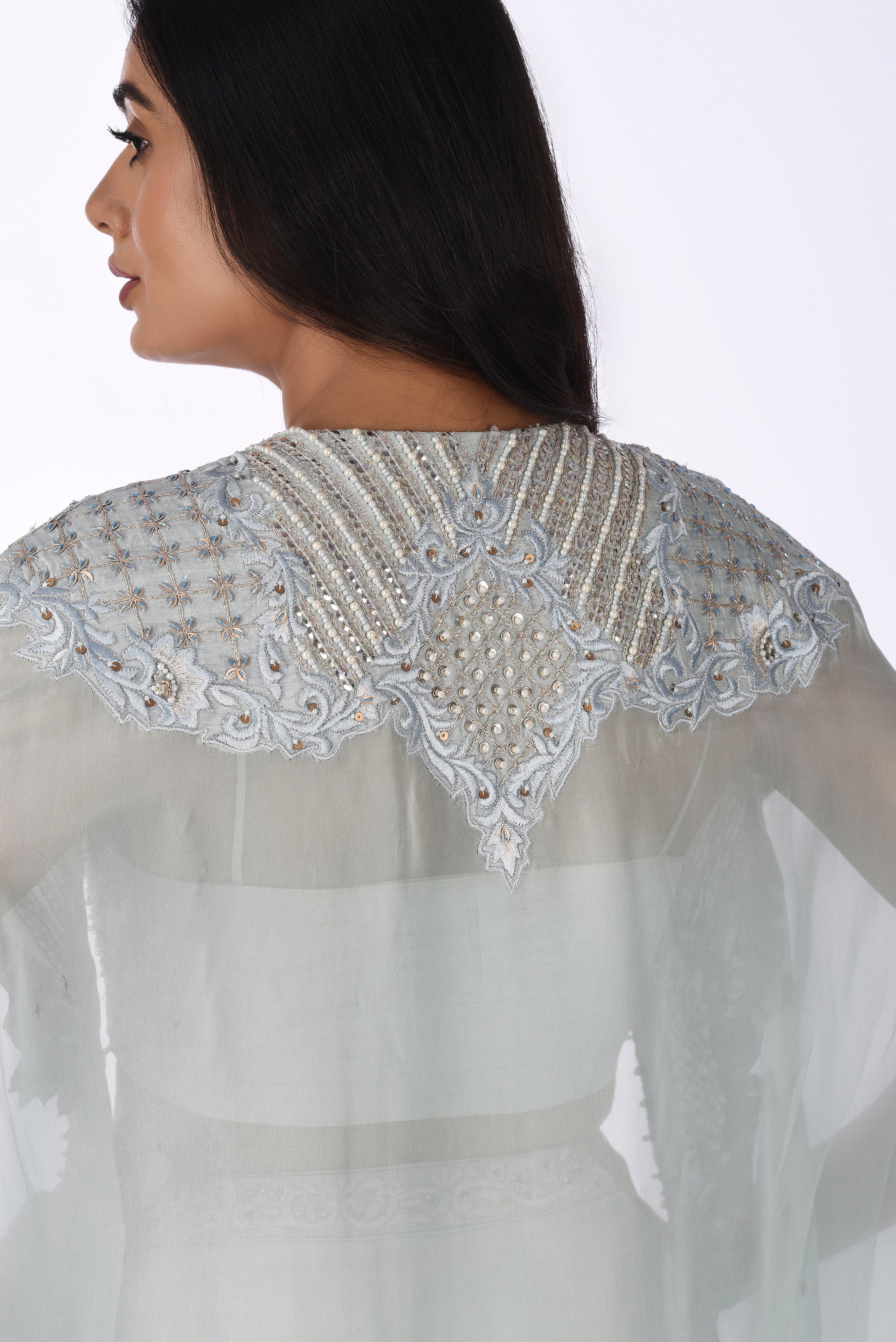 Icy Blue Cape Set with Draped Skirt